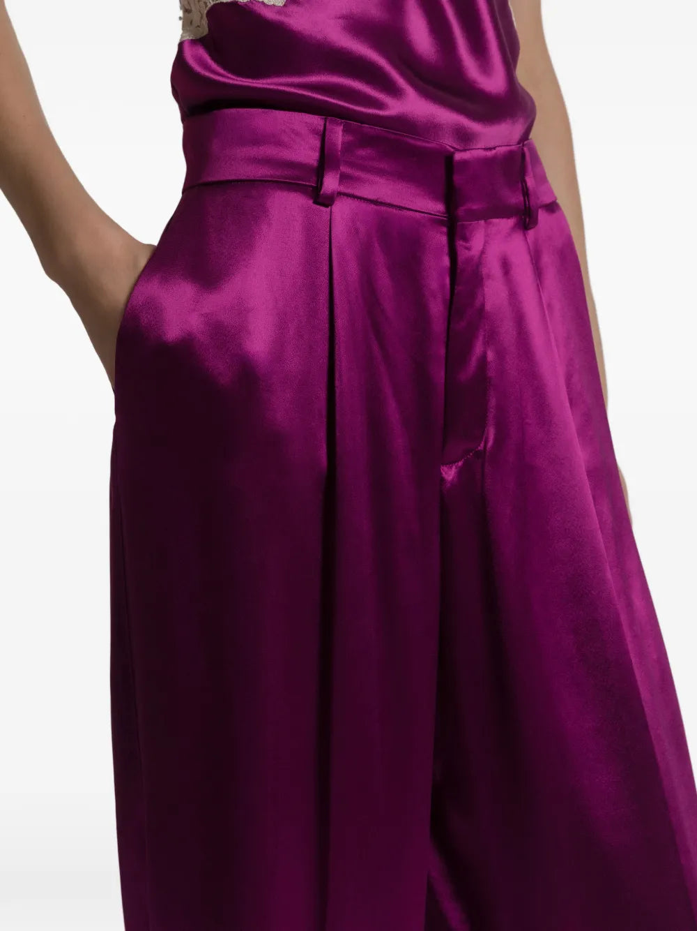 Wide-Leg High-Waist Pants with Front Pleats