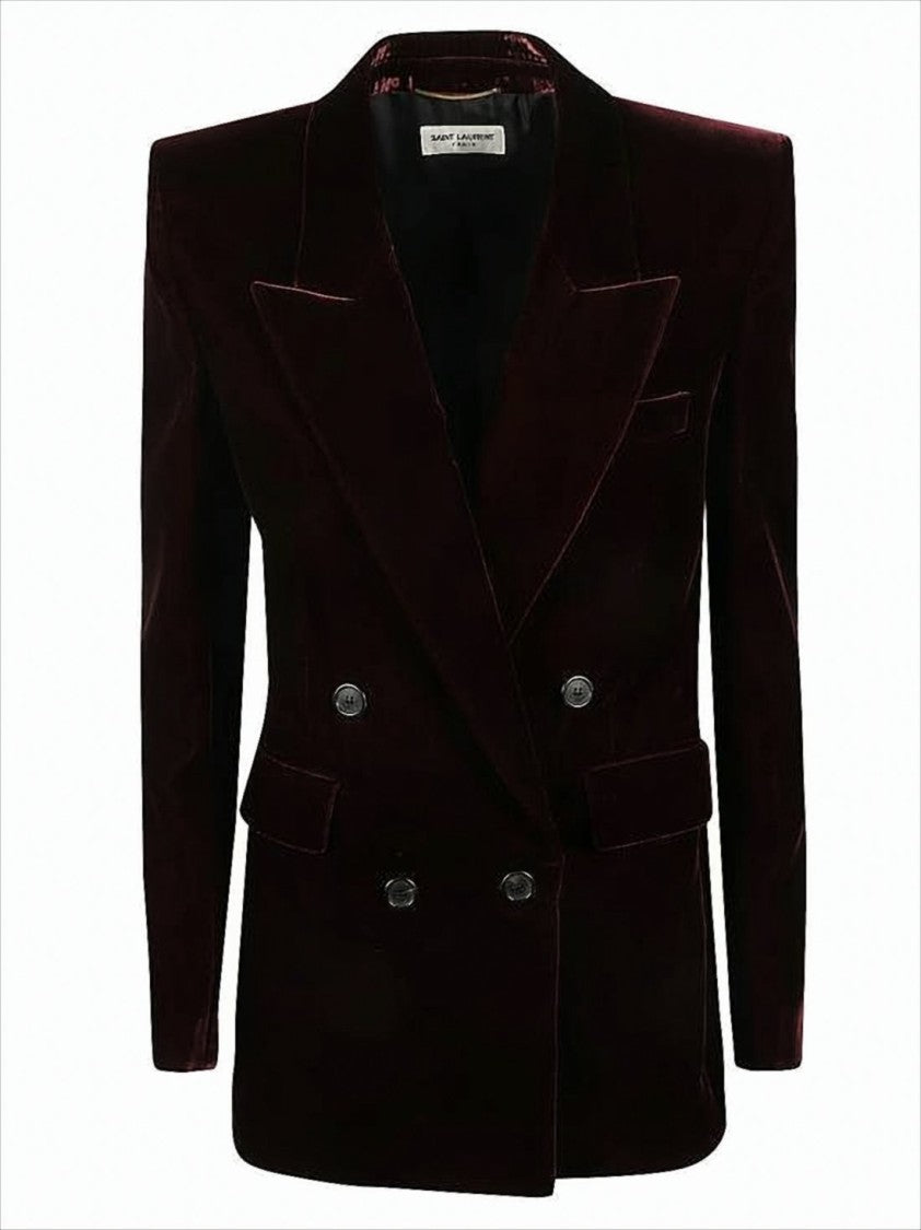 Double-Breasted Velvet Suit Jacket with Structured Lapels