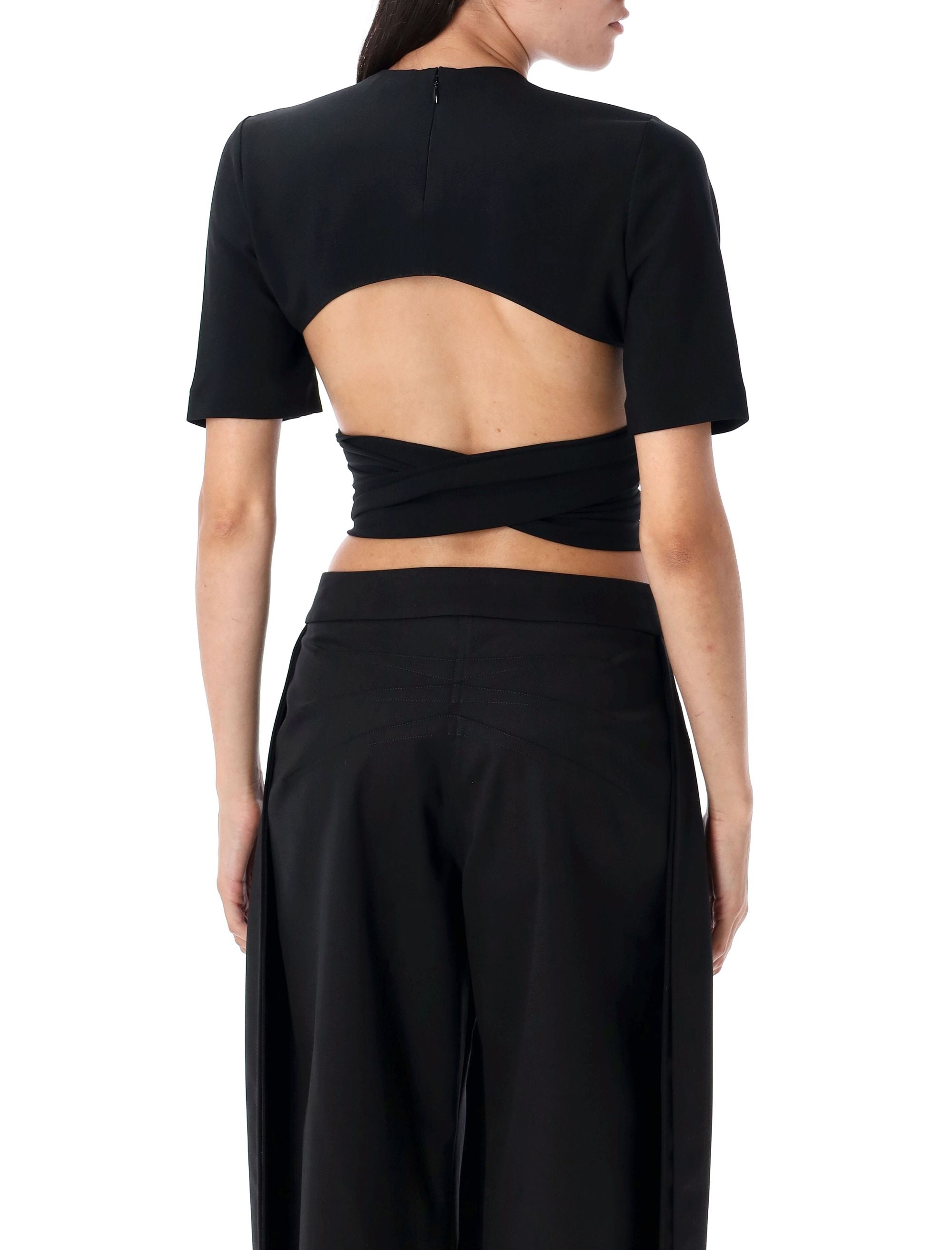 Short-Sleeved Tie Top With Unique Self-Tie Waist