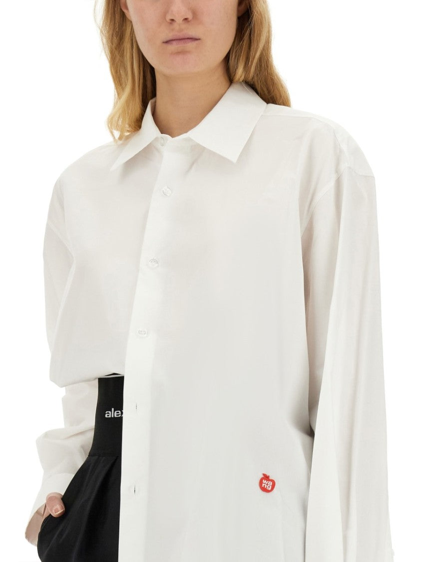 Cotton Shirt With Classic Collar And Minimalist Logo