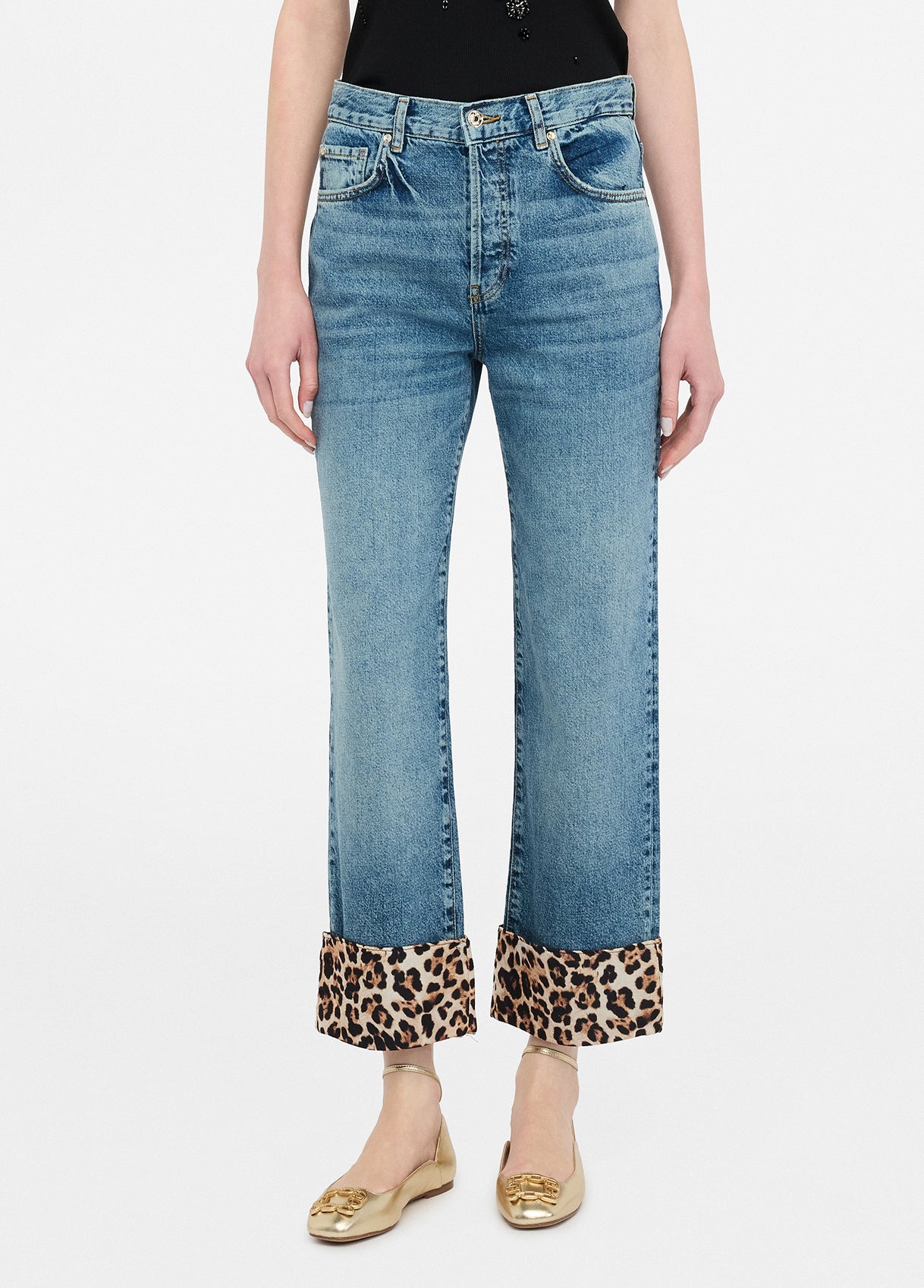 Straight-Cut Cropped Denim Jeans