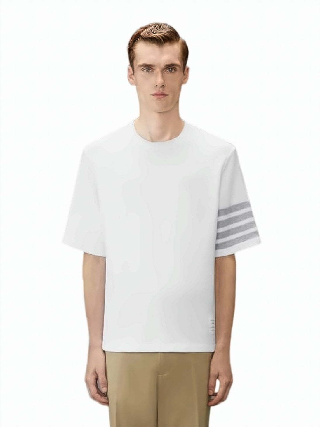 Textured Pique T-Shirt With Boxy Fit And Stripe Detail