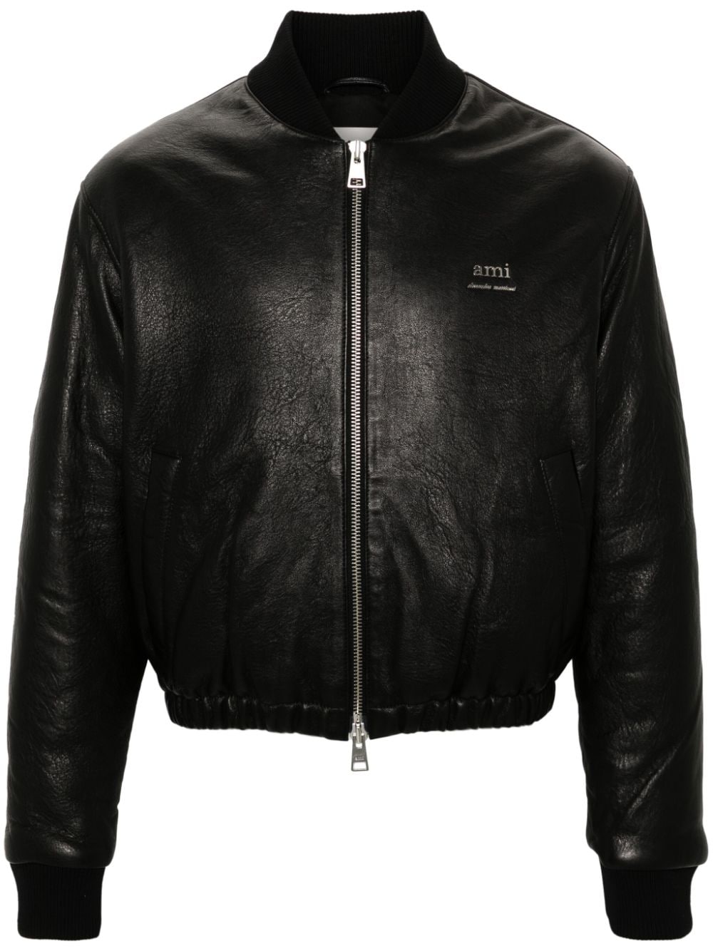 Collarless Black Calf Leather Jacket