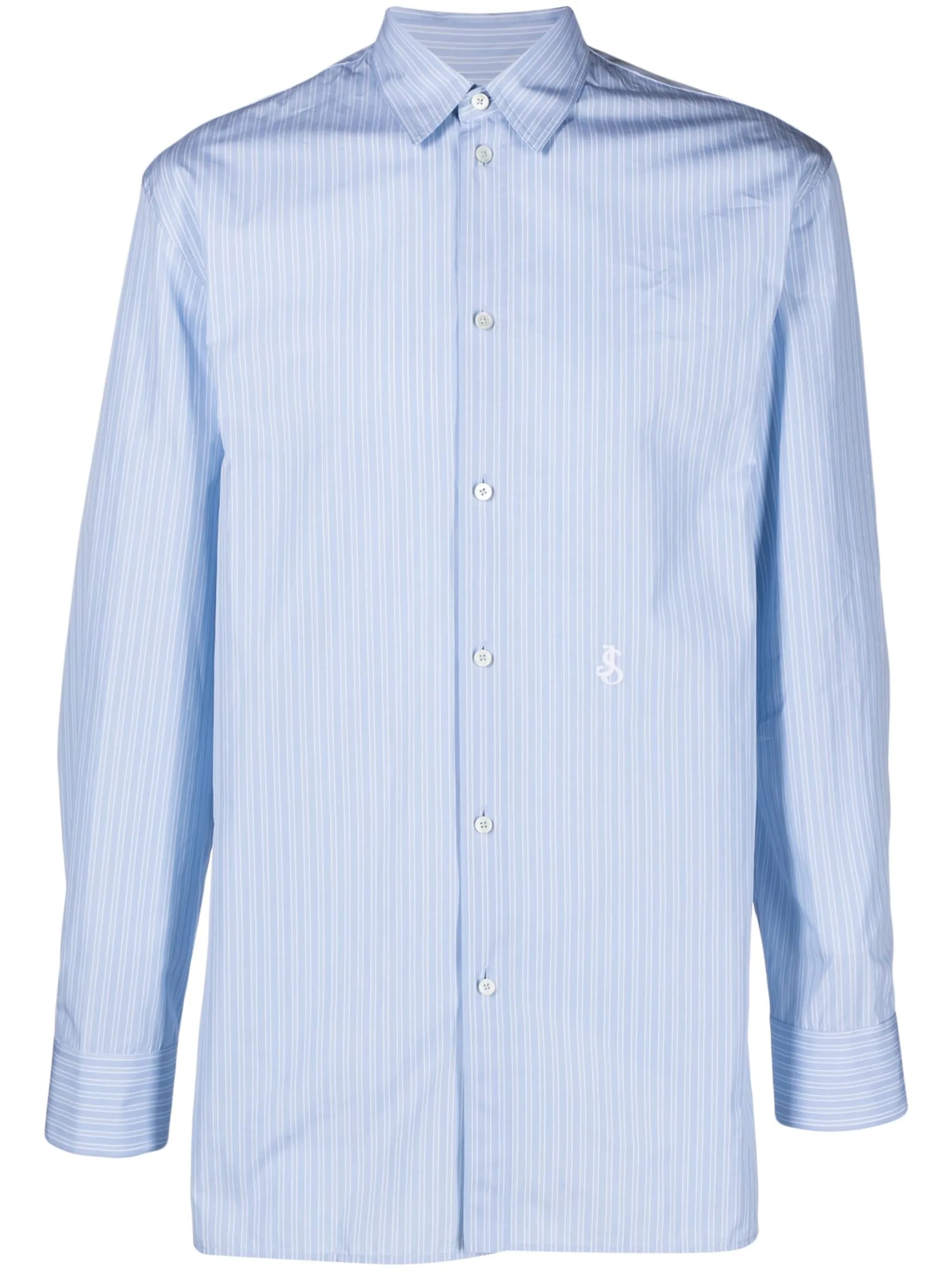 Blue/White Striped Cotton Logo Shirt