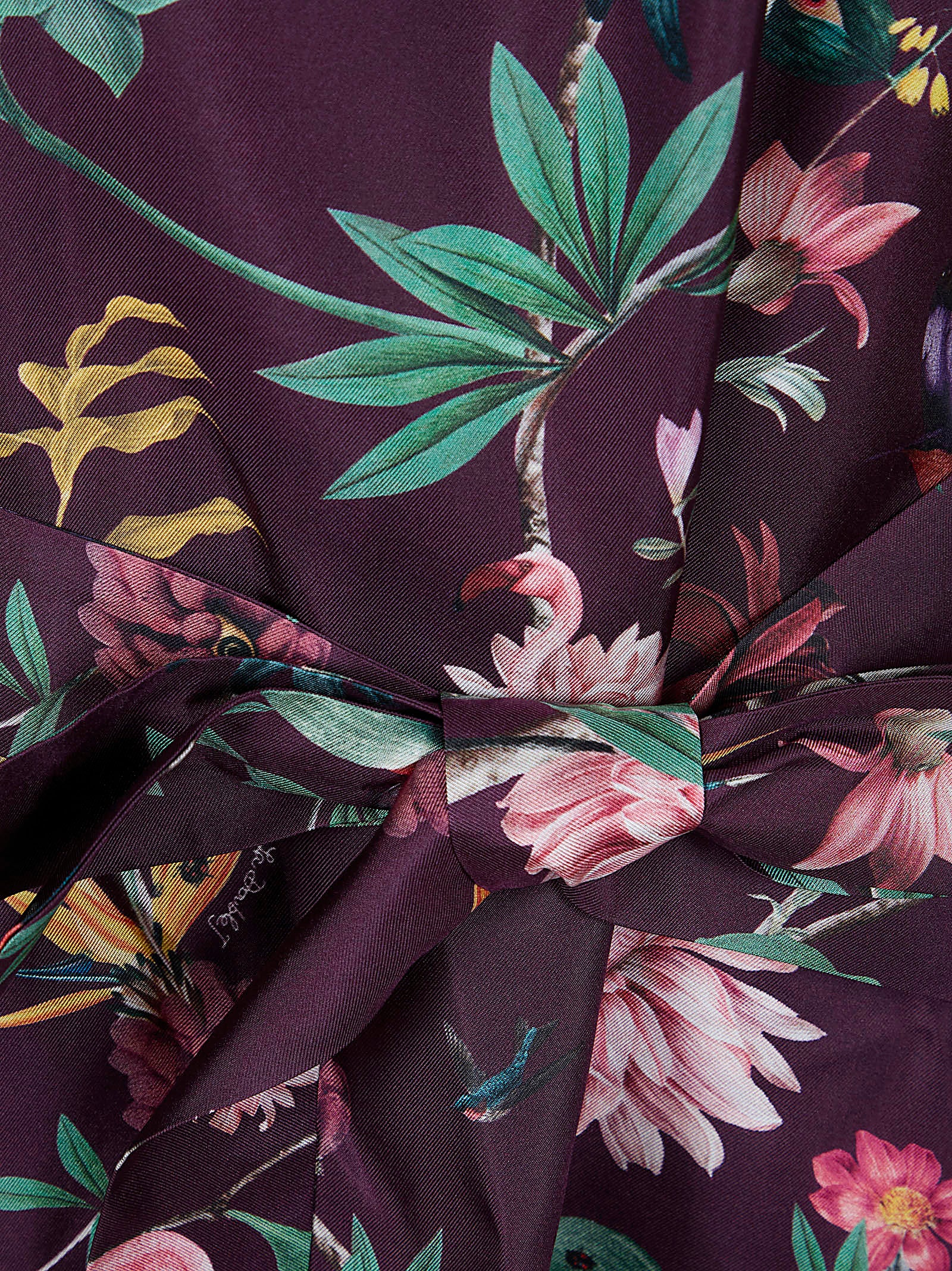 Silk Twill Maxi Kaftan Dress with Removable Waistband and Zooflora Print