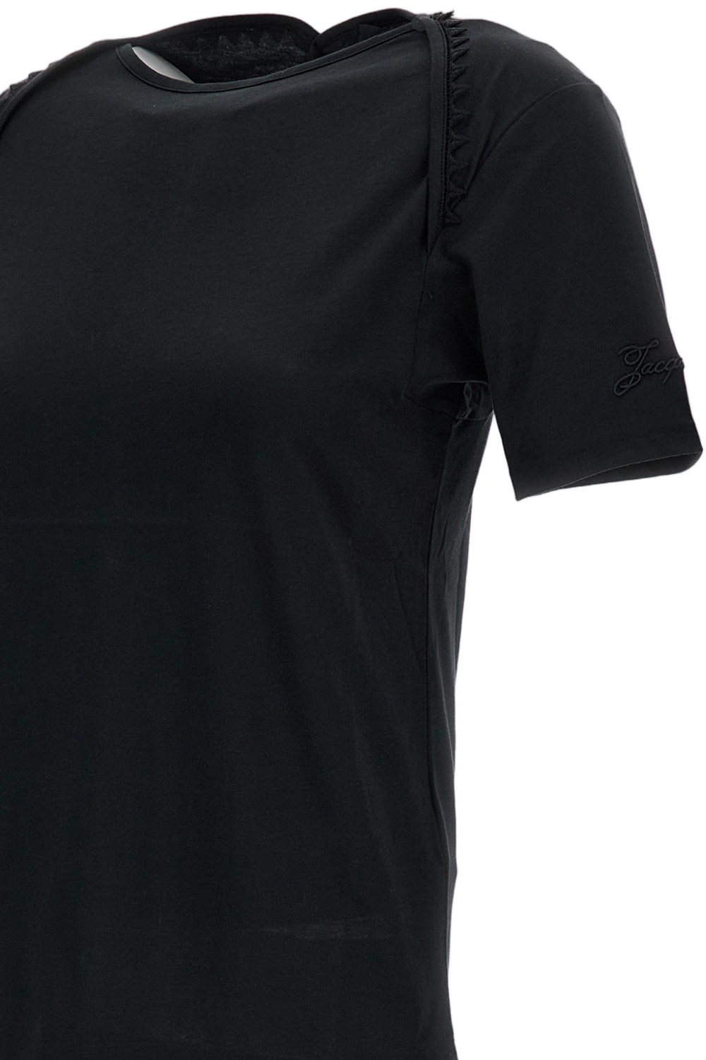 Short-Sleeved T-Shirt with Passementerie Trim and Embroidered Logo