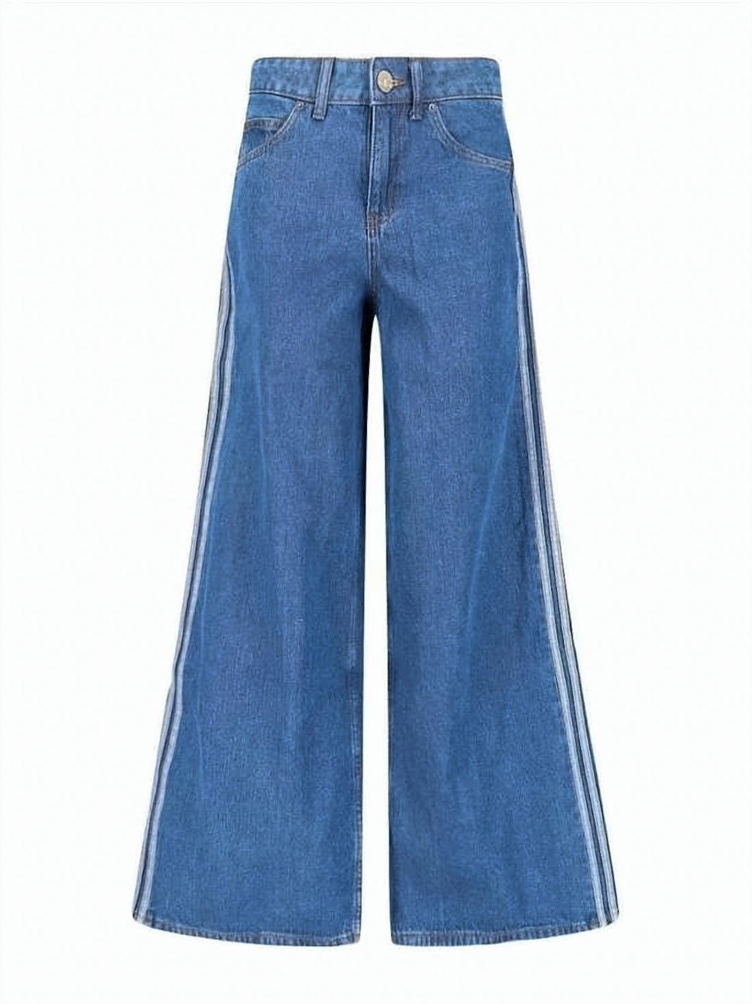 Blue High-Waisted Wide-Leg Cotton Pants