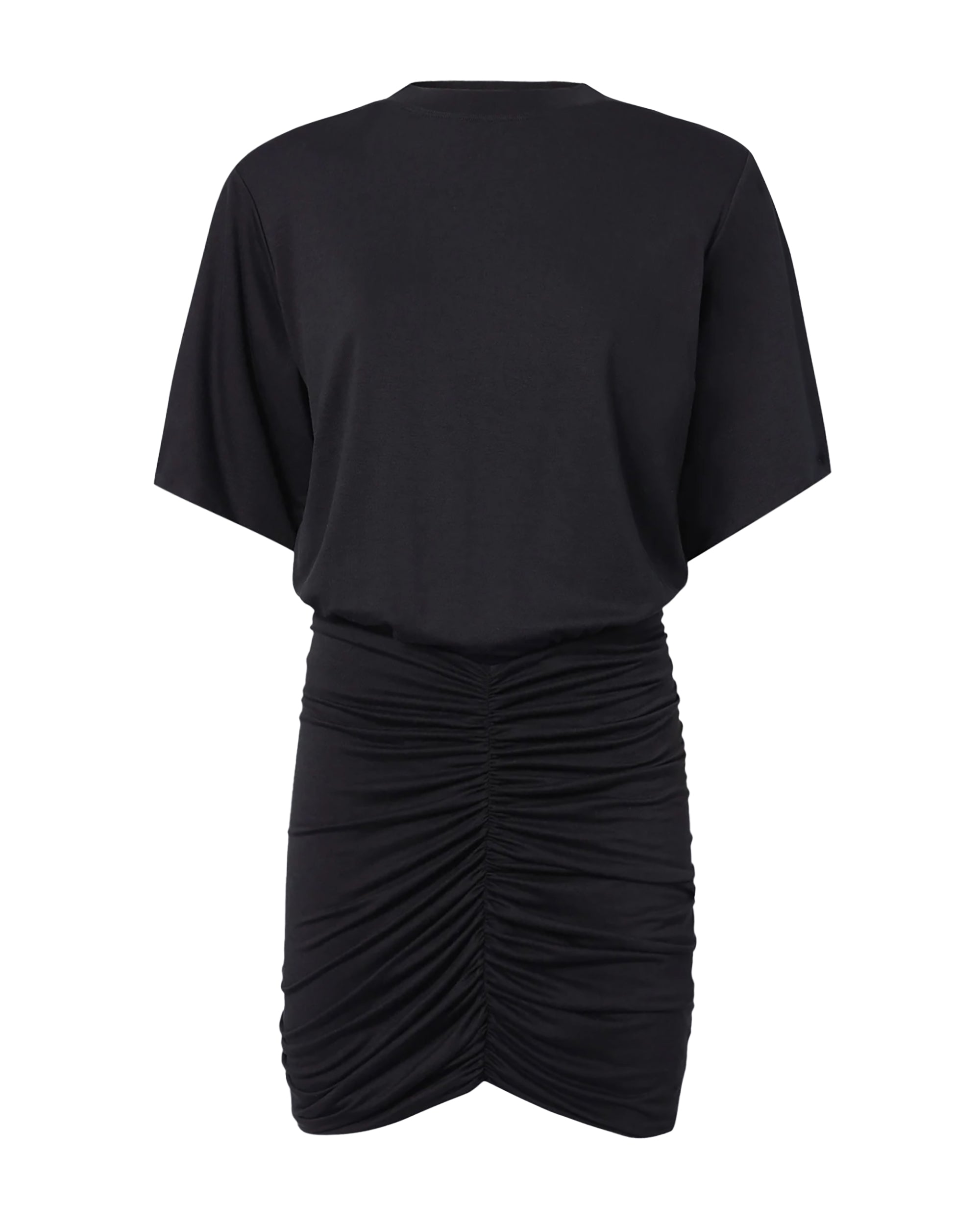Ruched Black Jersey Mini Dress