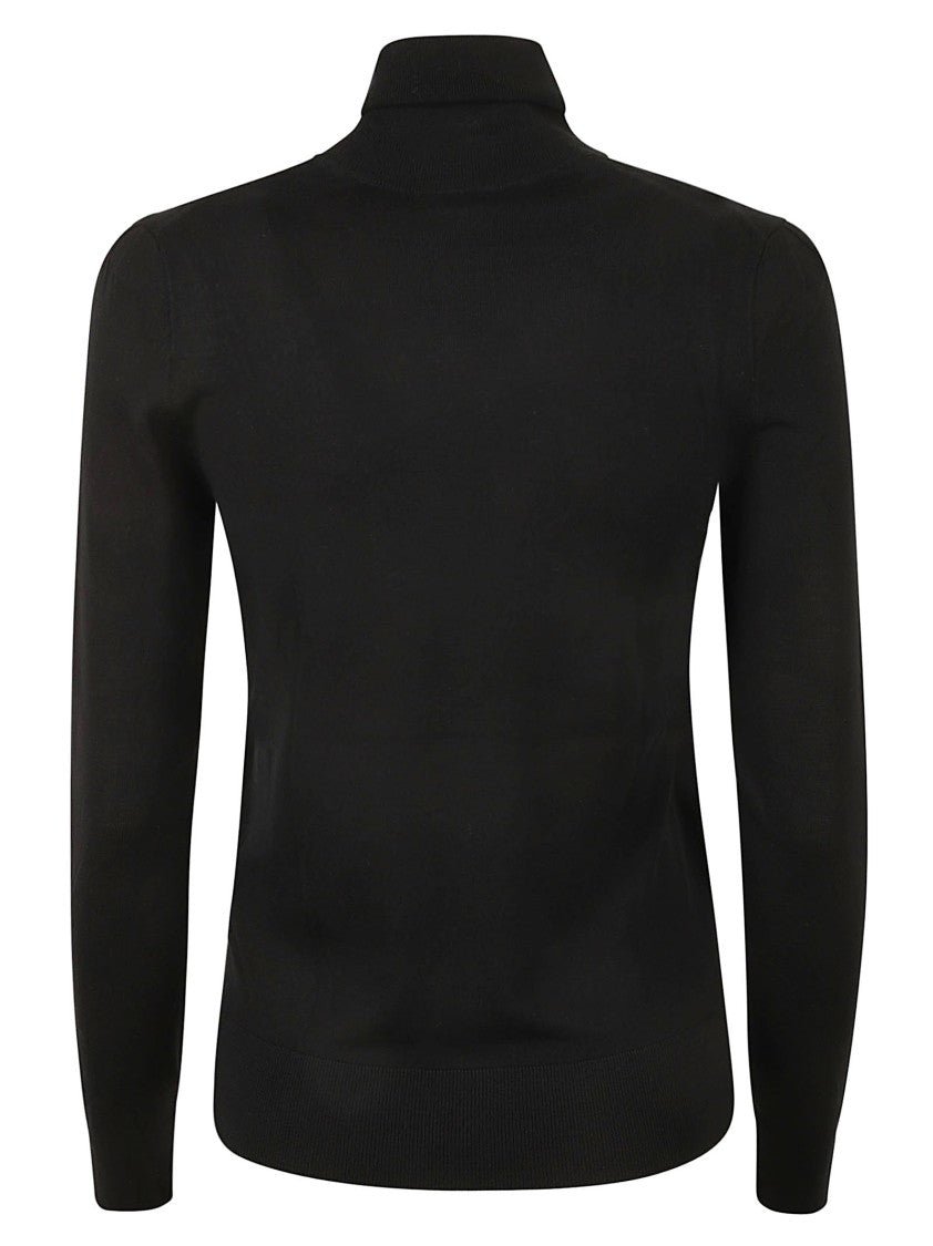 High Neck Fitted Black Wool Sweater