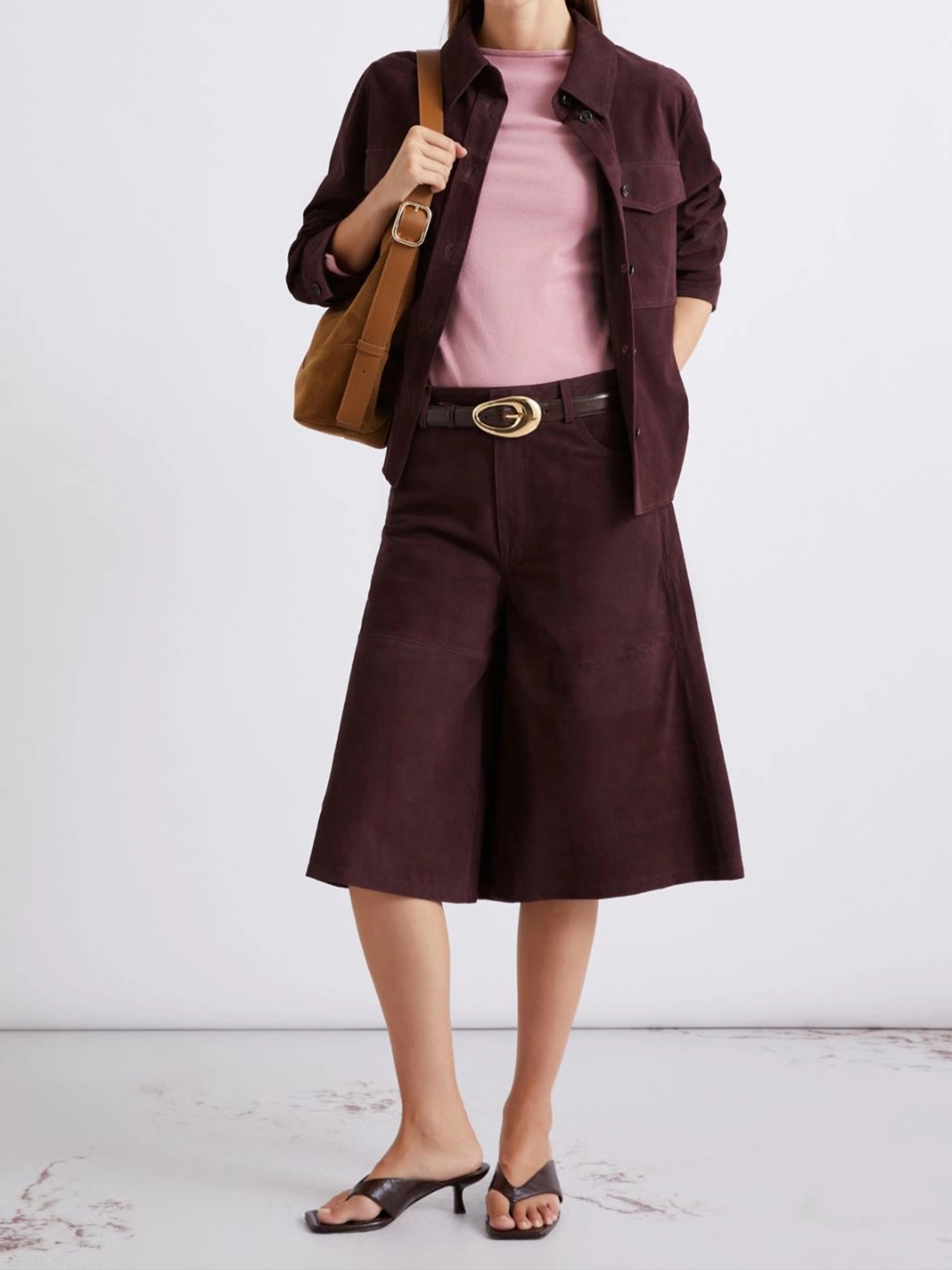Burgundy Mllscoglio High-Waisted Wide-Leg Shorts