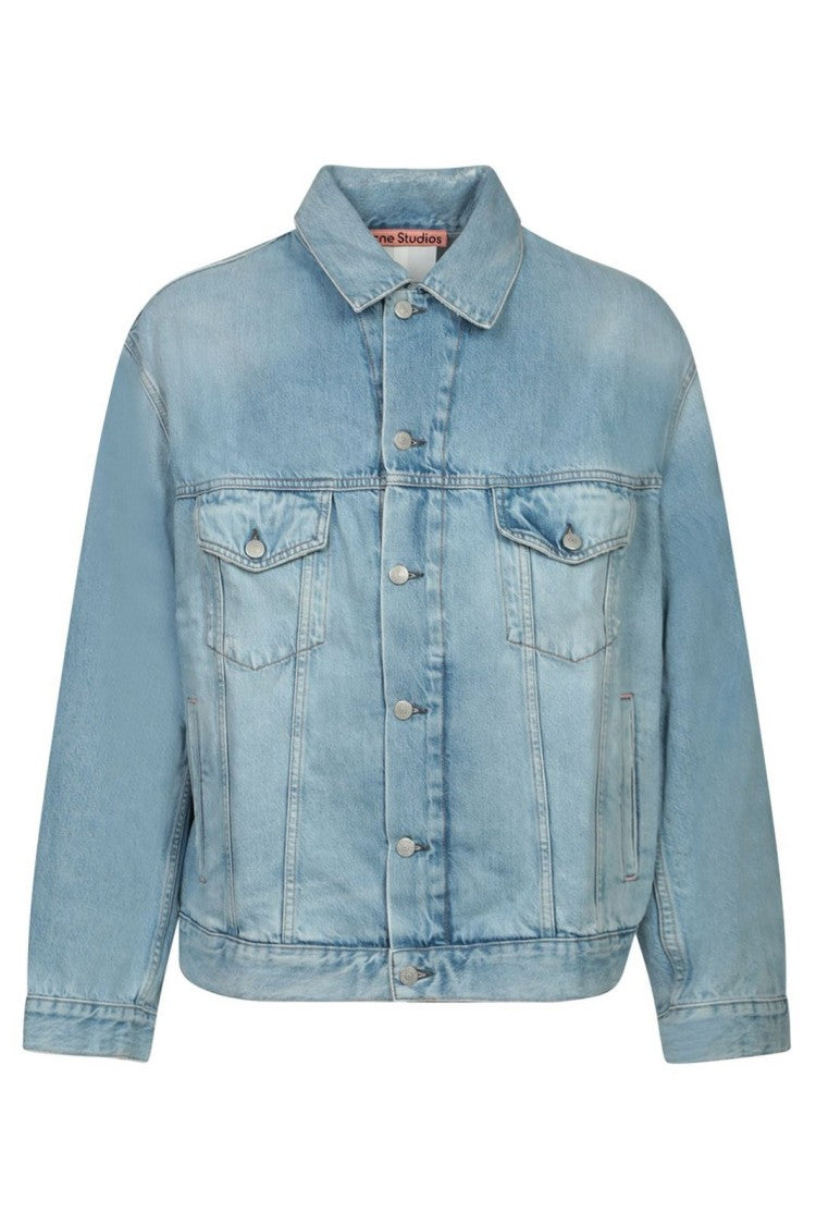 Light Wash Denim Jacket with Button-Up Front