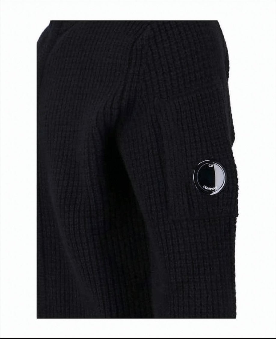 Ribbed Zip-Up Knitwear With High Collar And Front Zipper
