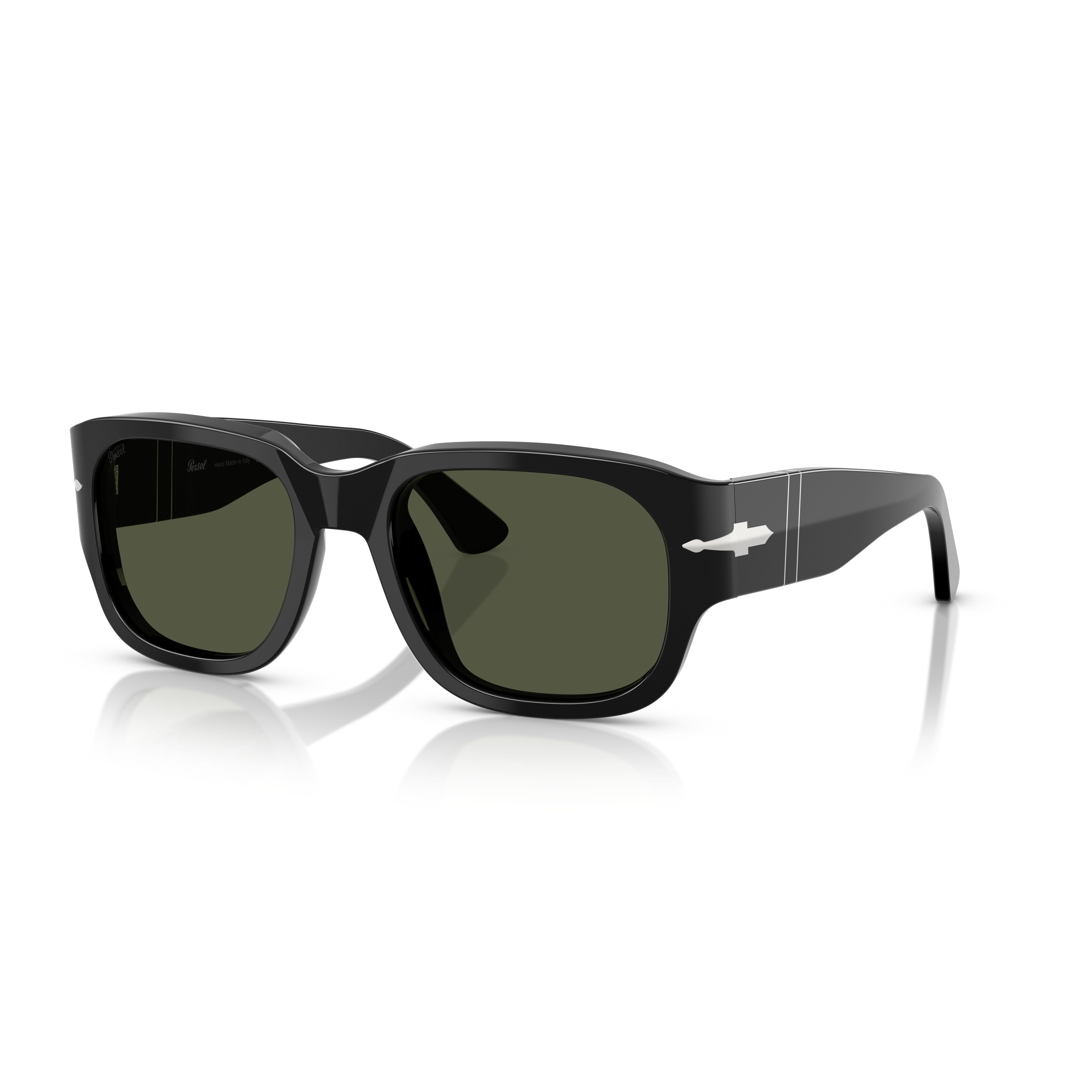 0po3380s Glossy Black Rectangular Sunglasses with Silver Arrow Detail