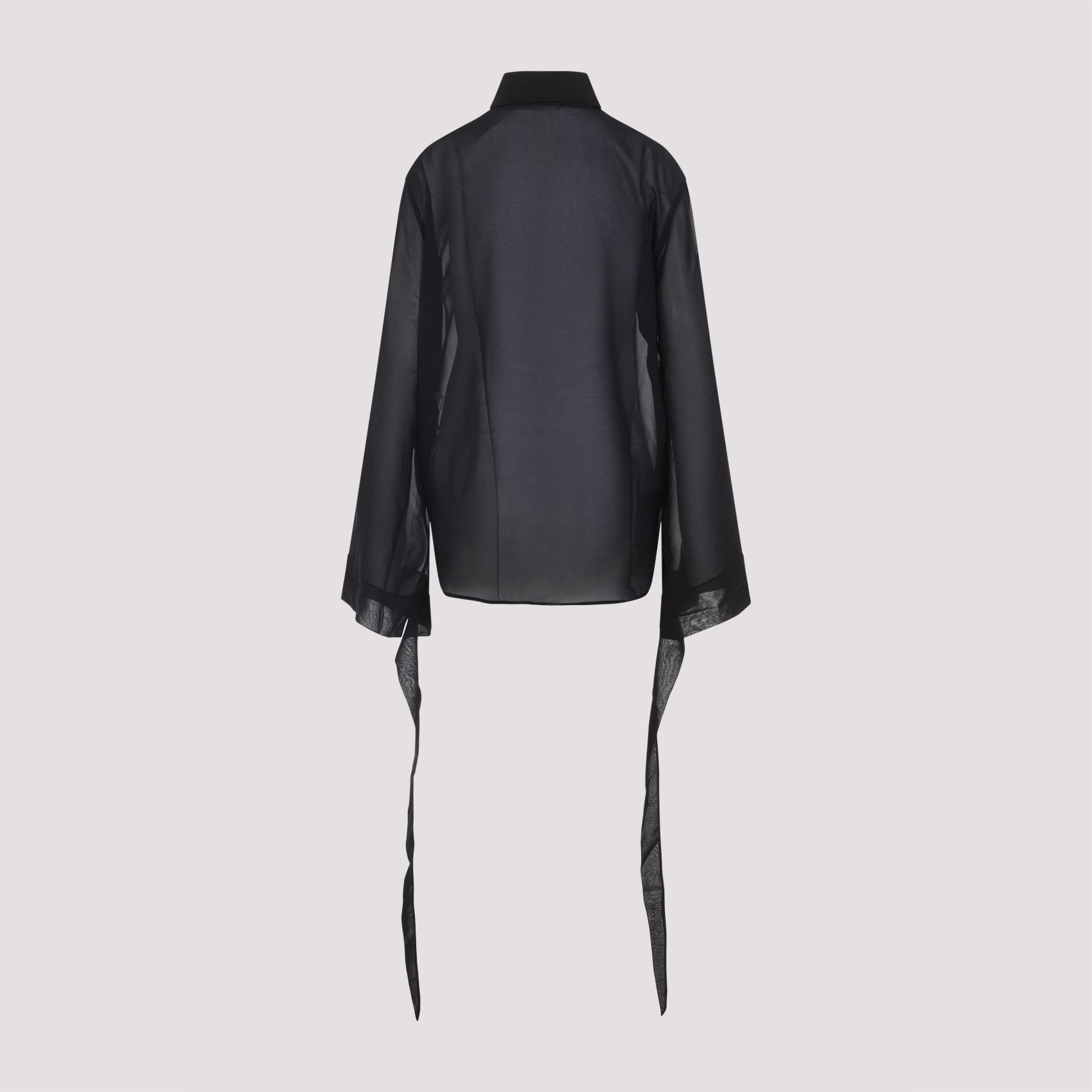 Sheer Long-Sleeved Shirt with Flowing Cuff Ties