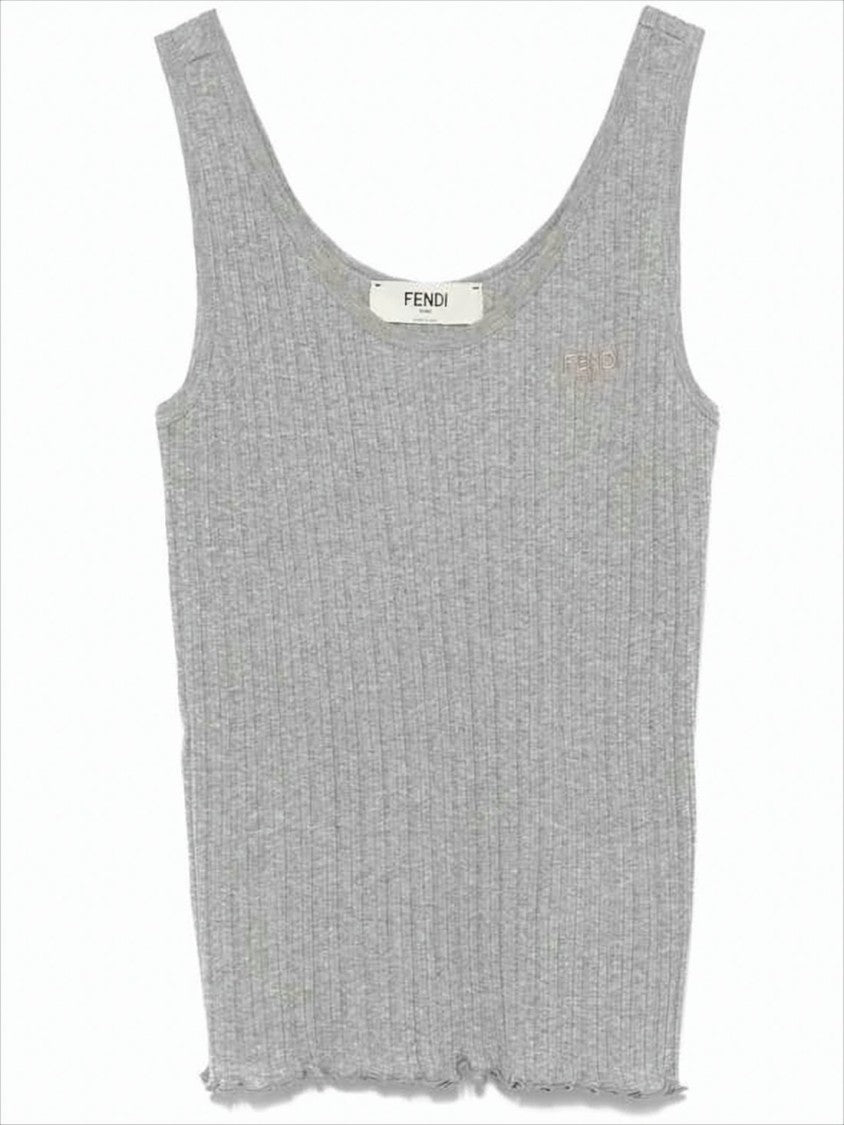 Ribbed Knit Sleeveless Top With Subtle Embroidery