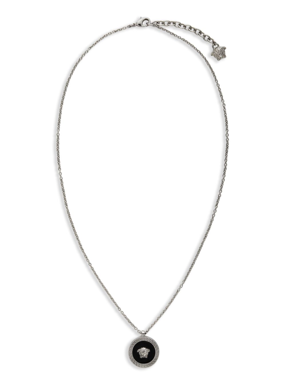 Silver-Tone Chain Necklace With Greek Key Pendant