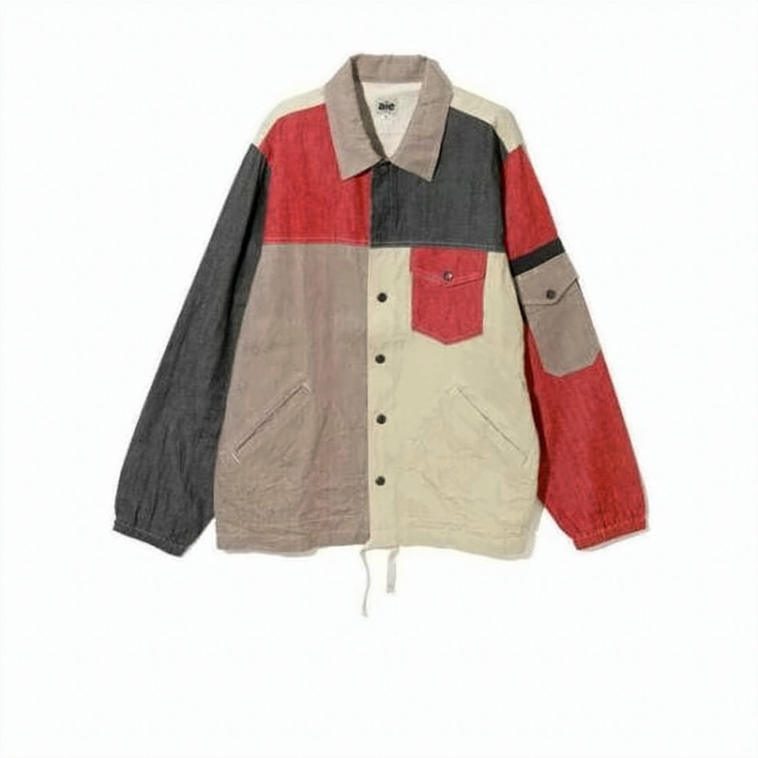 Patchwork Jacket with Adjustable Hem and Classic Collar