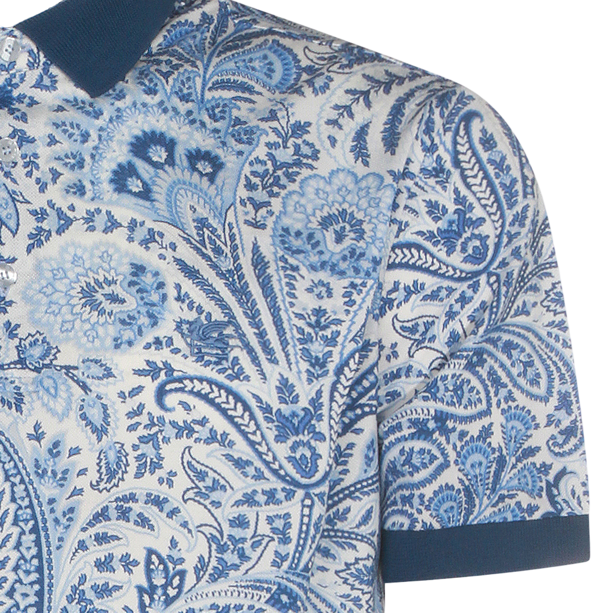 Blue Paisley Polo Shirt with Contrasting Collar
