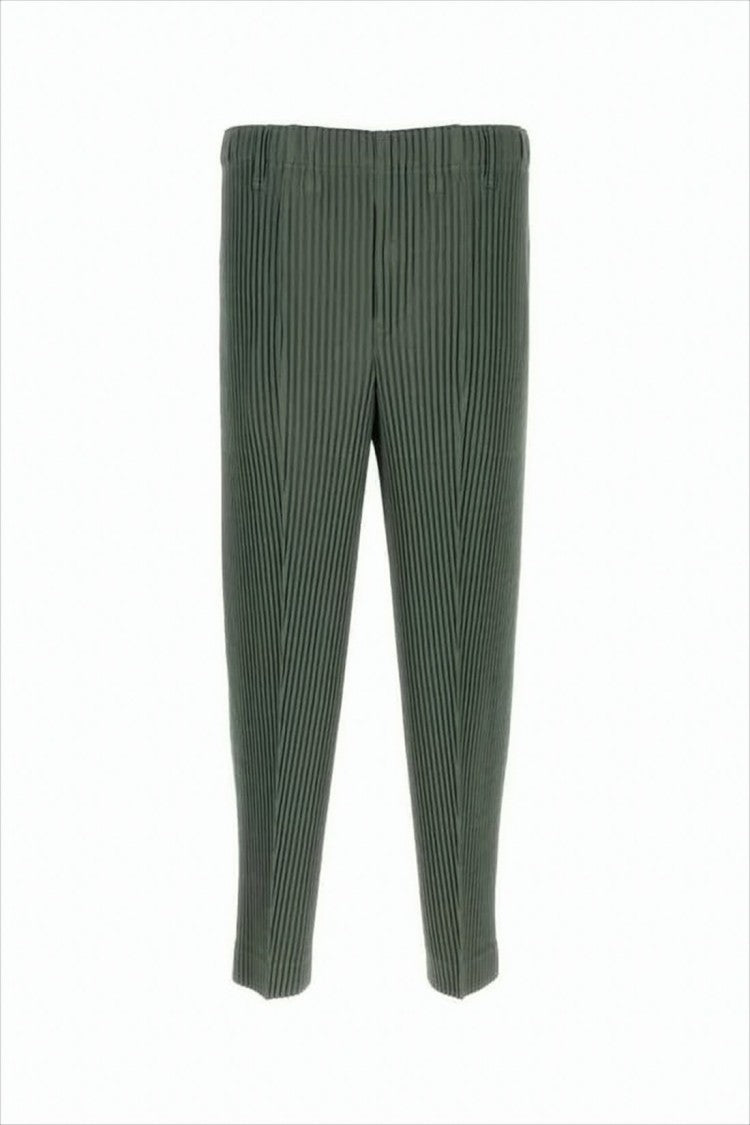Pleated Green Pants With Tapered Silhouette