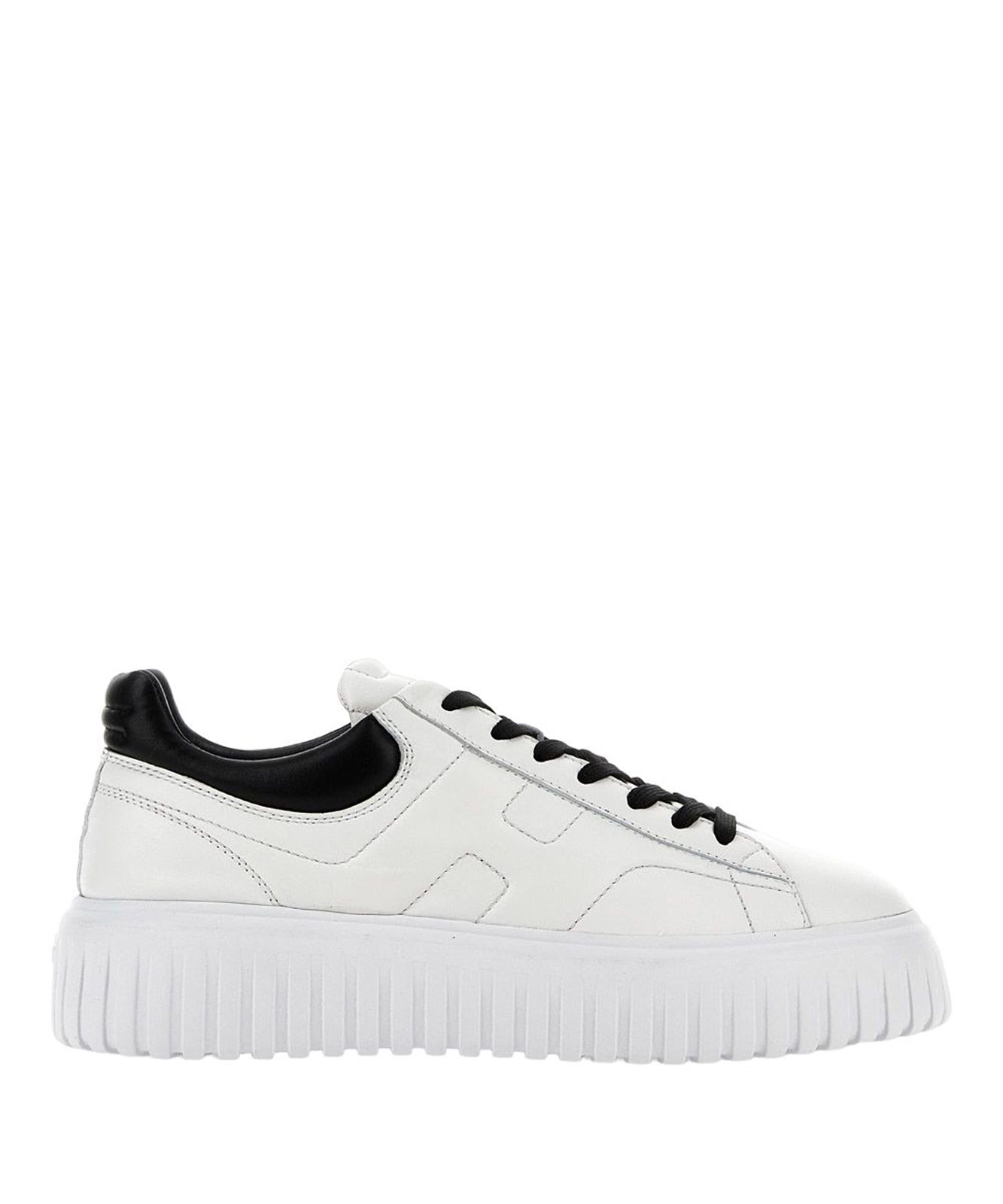 Dynamic White Leather Sneakers With Black Accents