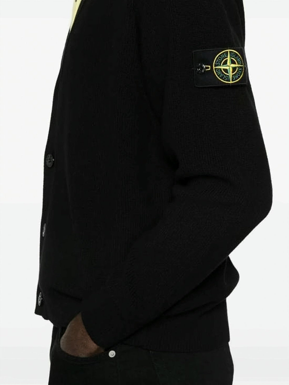 V-Neck Cotton Cardigan with Distinctive Logo Patch