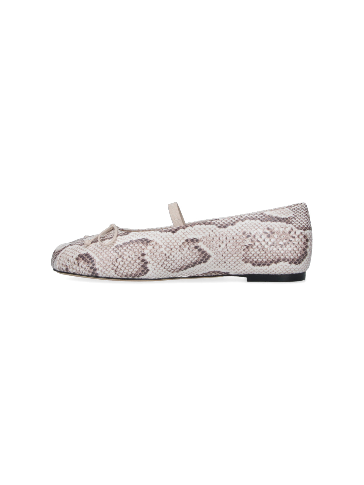 Cream Prima Bow Snake Print Ballerinas
