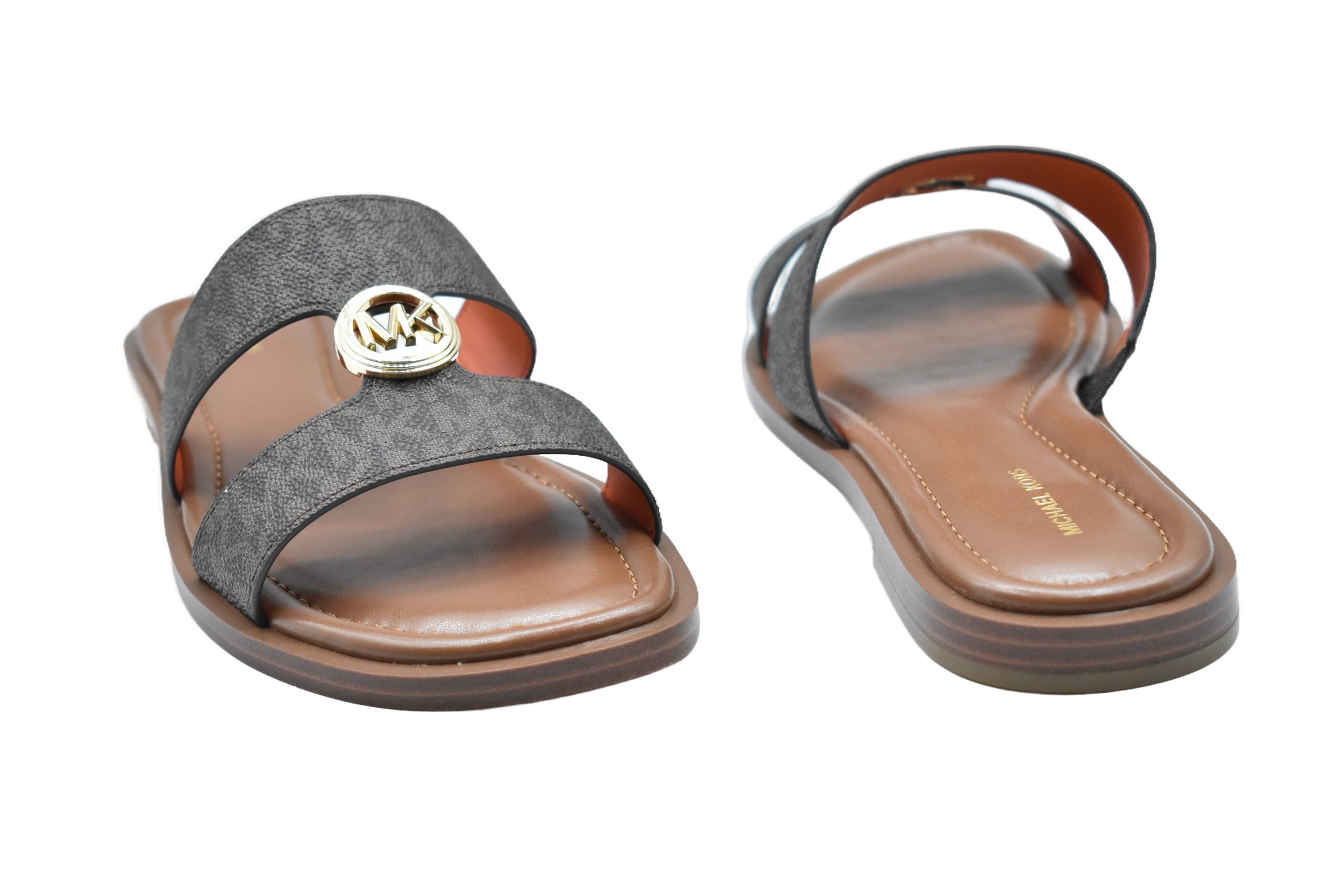 Brown Slip-On Sandals With Logo Print