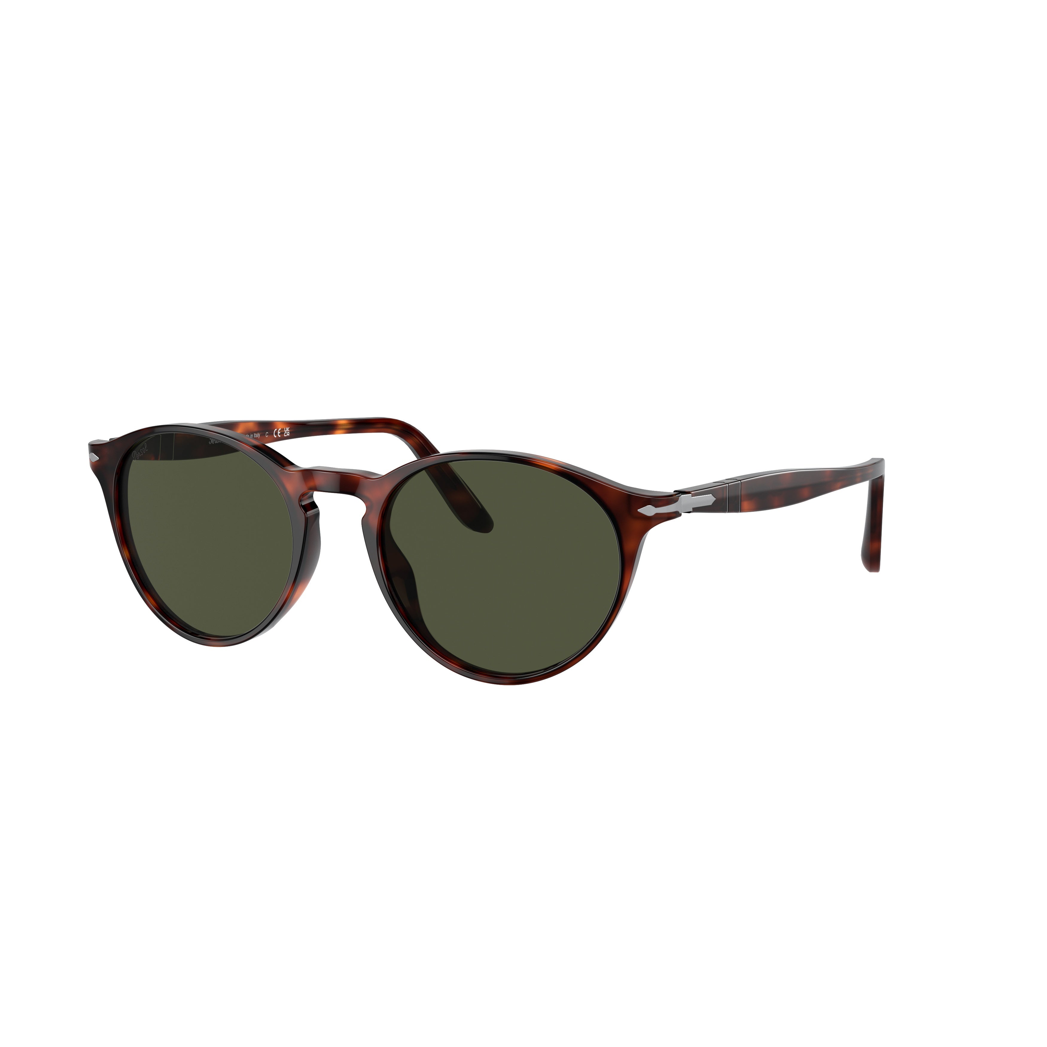 0po3092sm Round Tortoiseshell Acetate Sunglasses with Metal Accents