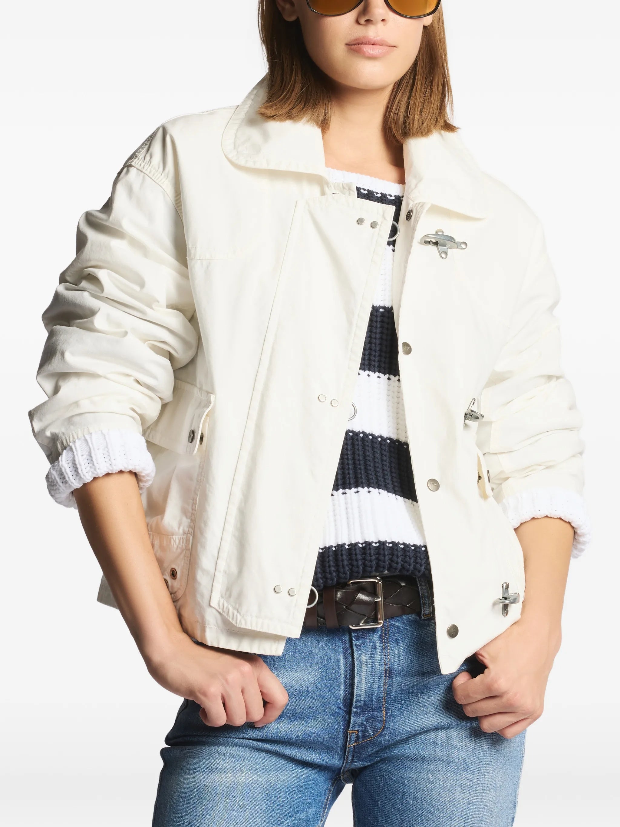 Boxy Cropped White Metal Clasp Jacket