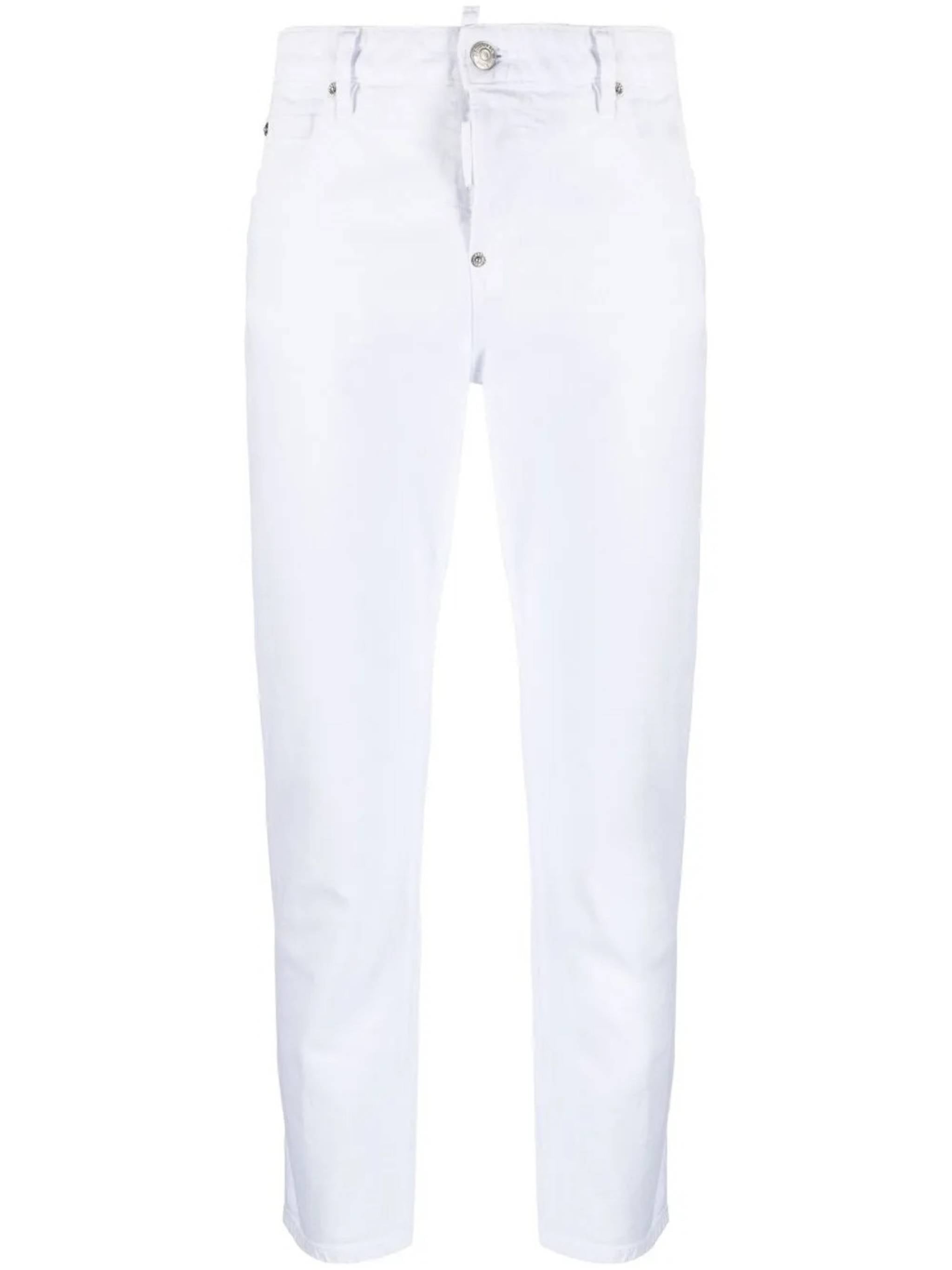 Cropped White Cotton Five-Pocket Pants