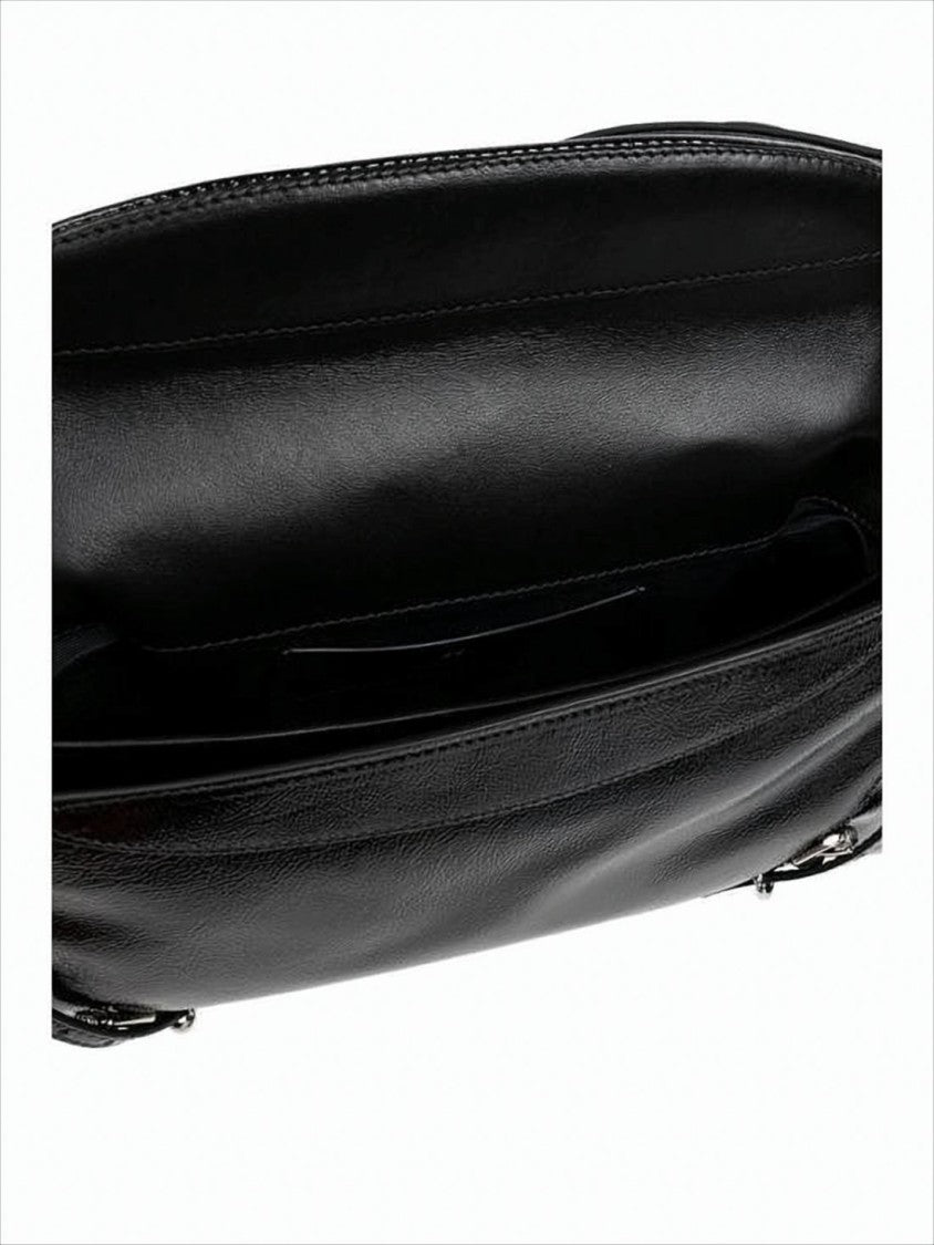 Calf Leather Shoulder Bag with Silver Hardware