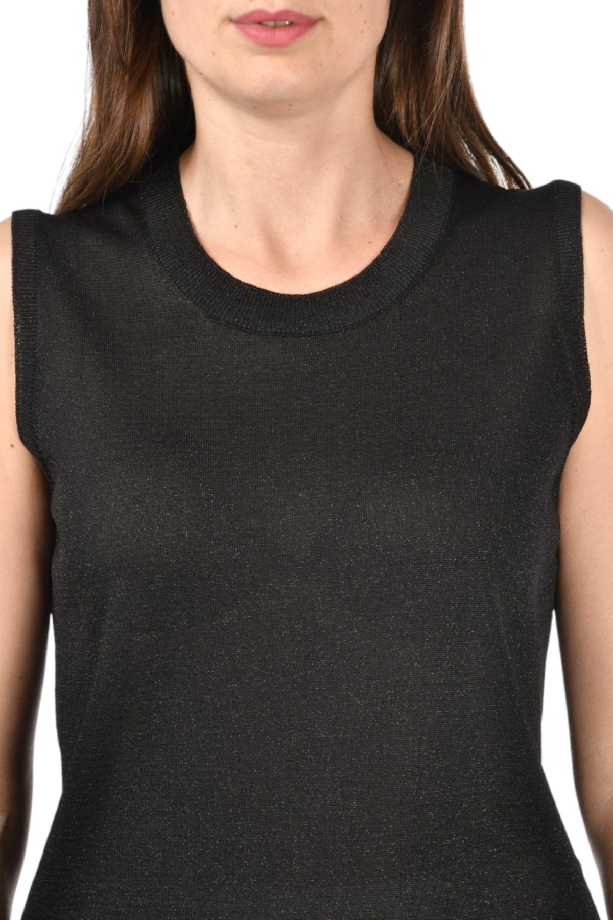 Sleek Black Knit Top with Ribbed Edges