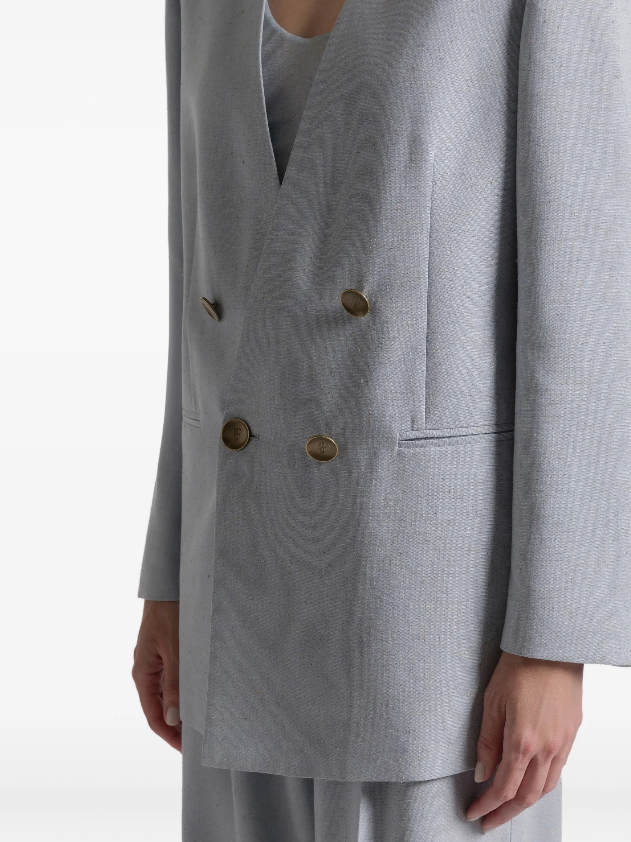 Blue Double-Breasted Padded Viscose Blazer