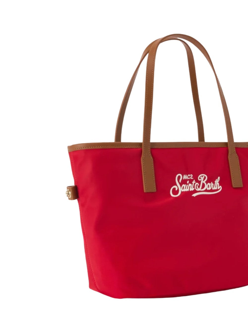 Spacious Red Tote Bag with Brown Trim