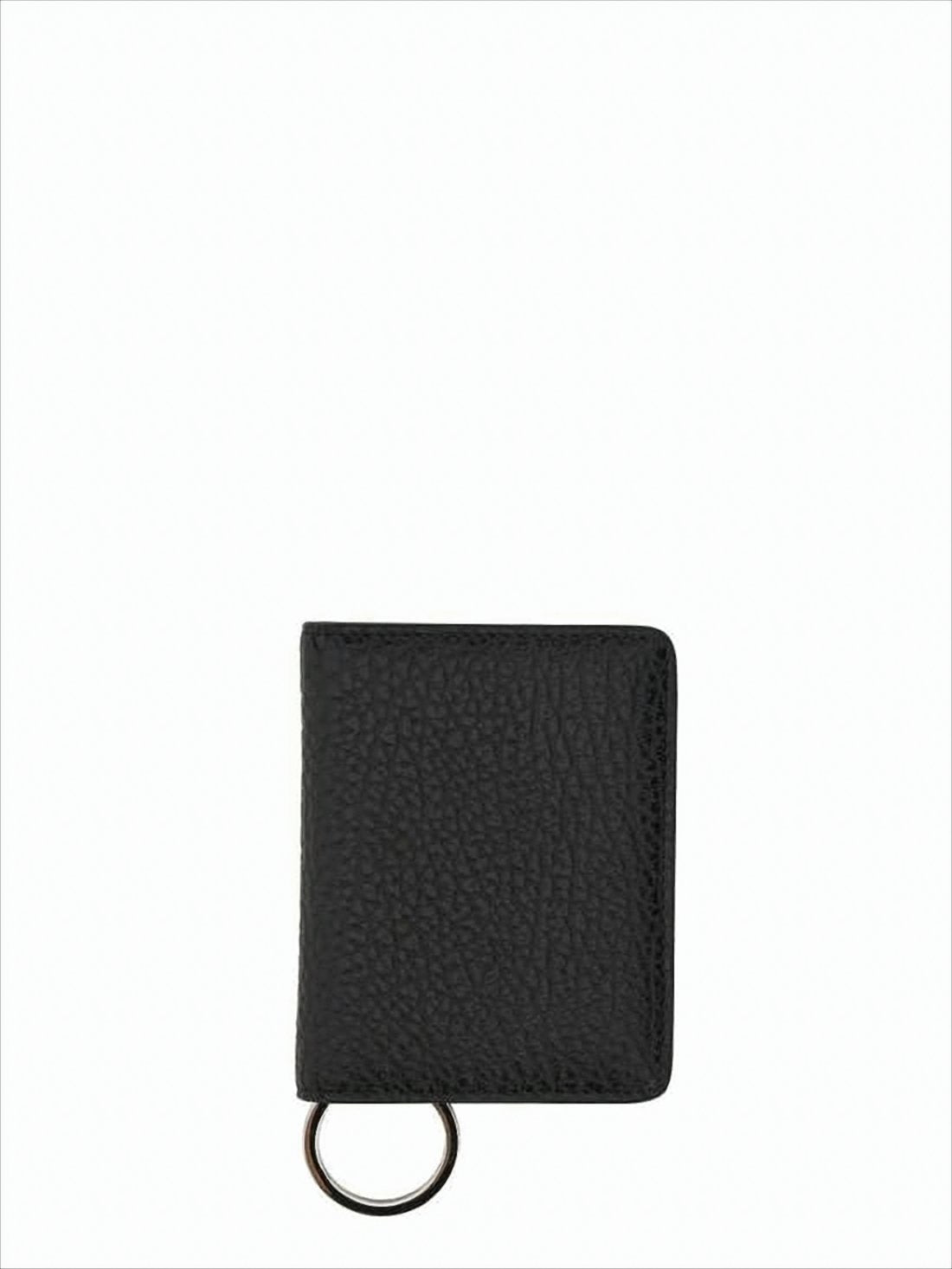 Textured Calf Leather Card Wallet with Keyring