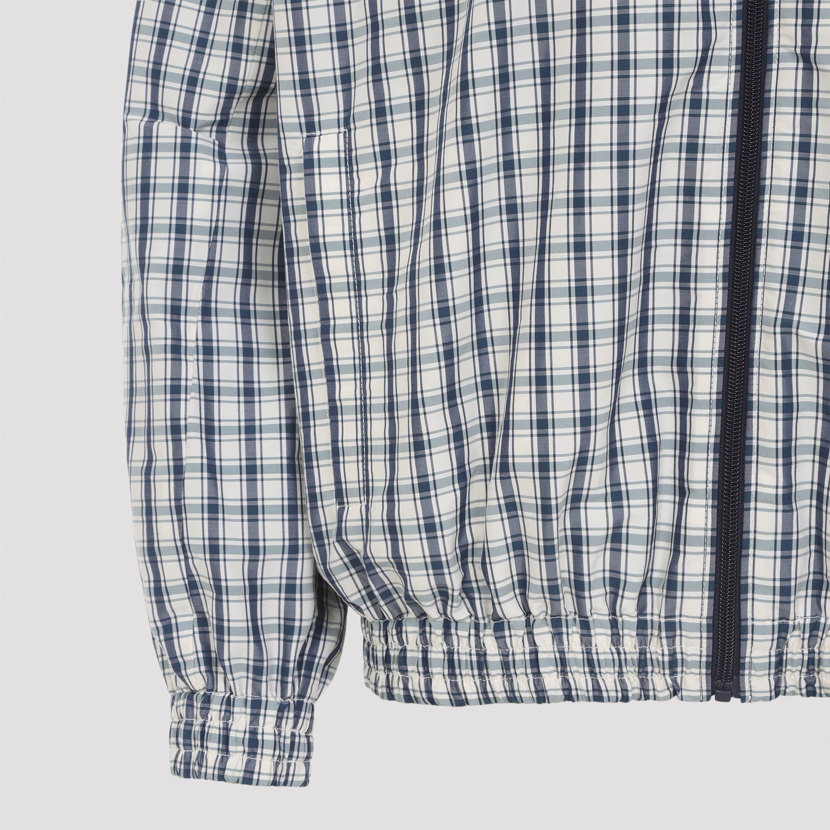 High-Collar Checkered Jacket in Soft Cotton-Polyamide Blend