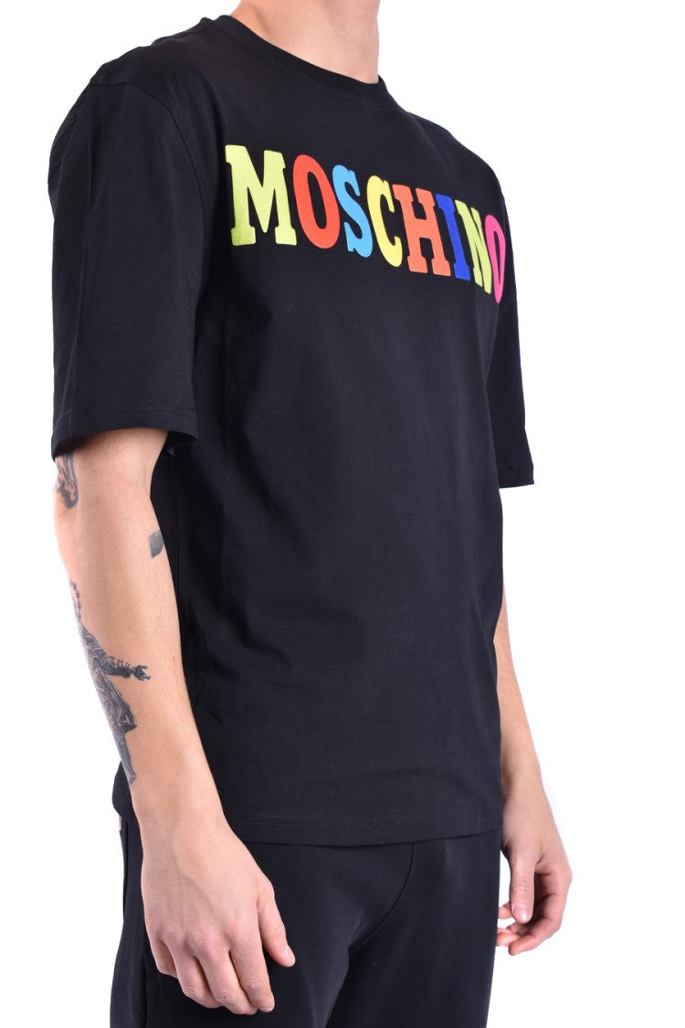 Black Short-Sleeve T-Shirt With Multicolored Logo Detail
