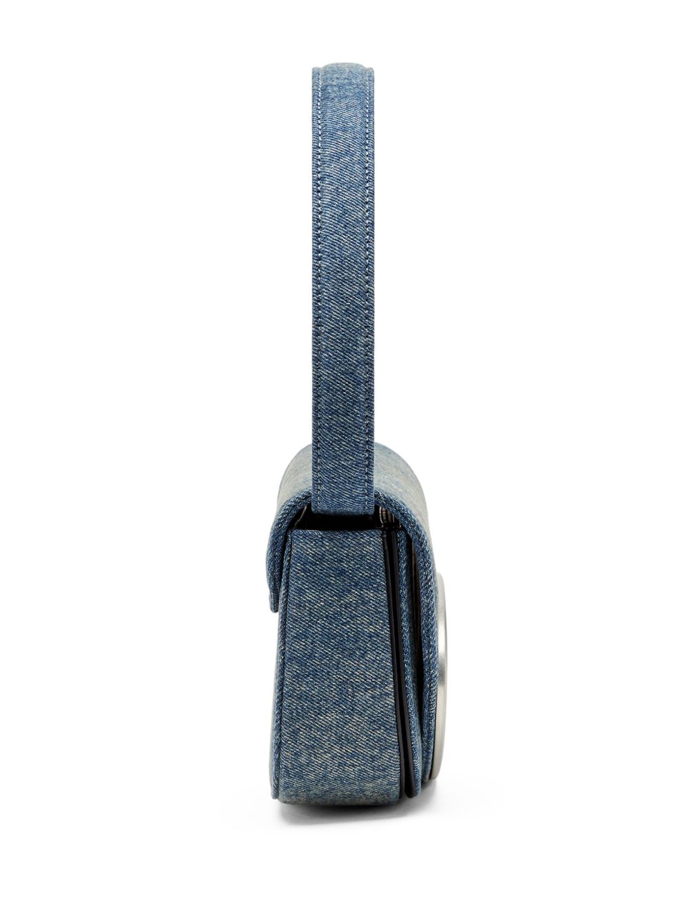 Structured Denim Shoulder Bag With Silver-Tone Logo