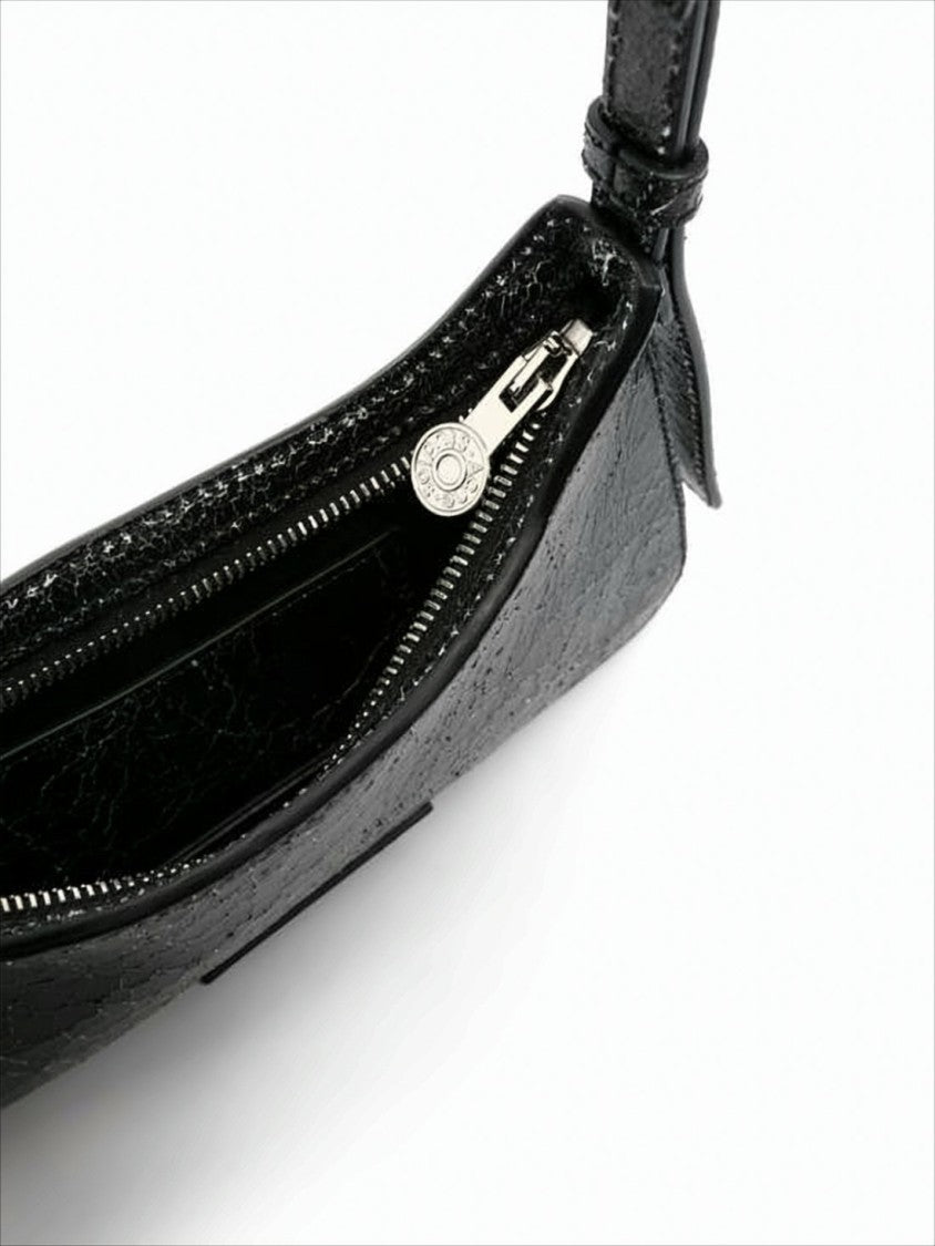 Textured Leather Shoulder Bag With Cracked Effect