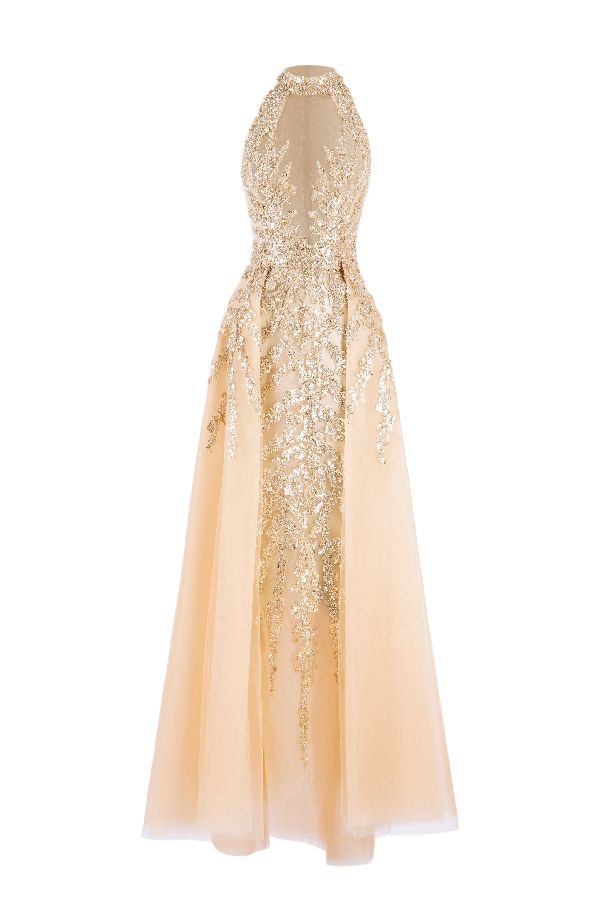Gold Beaded Long Dress