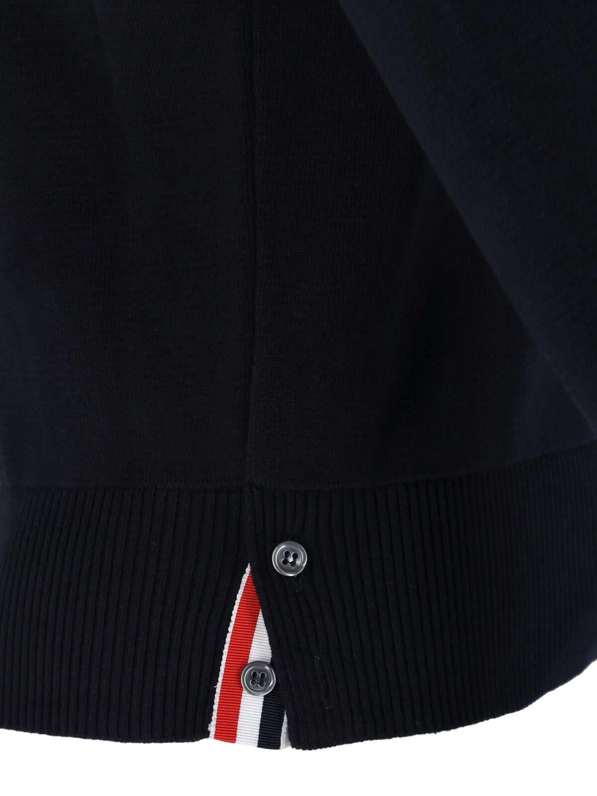 Navy Blue Cotton Sweater With Tricolor Grosgrain Accents