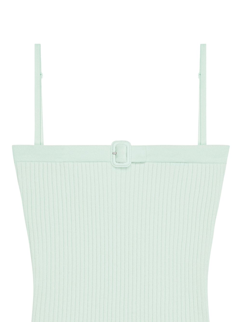 Ribbed Knit Top with Square Neckline and Buckle Detail