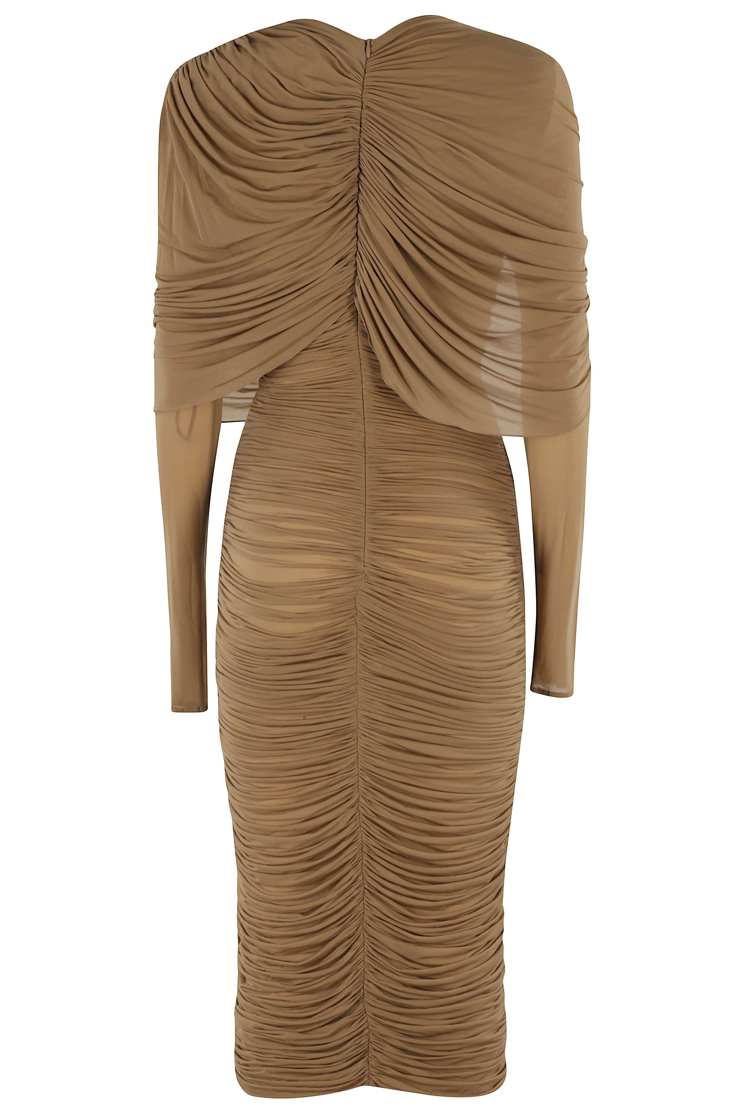 Beige Draped Cape Dress