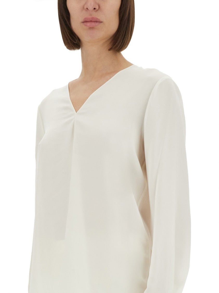 Silk Georgette Blouse With V-Neckline