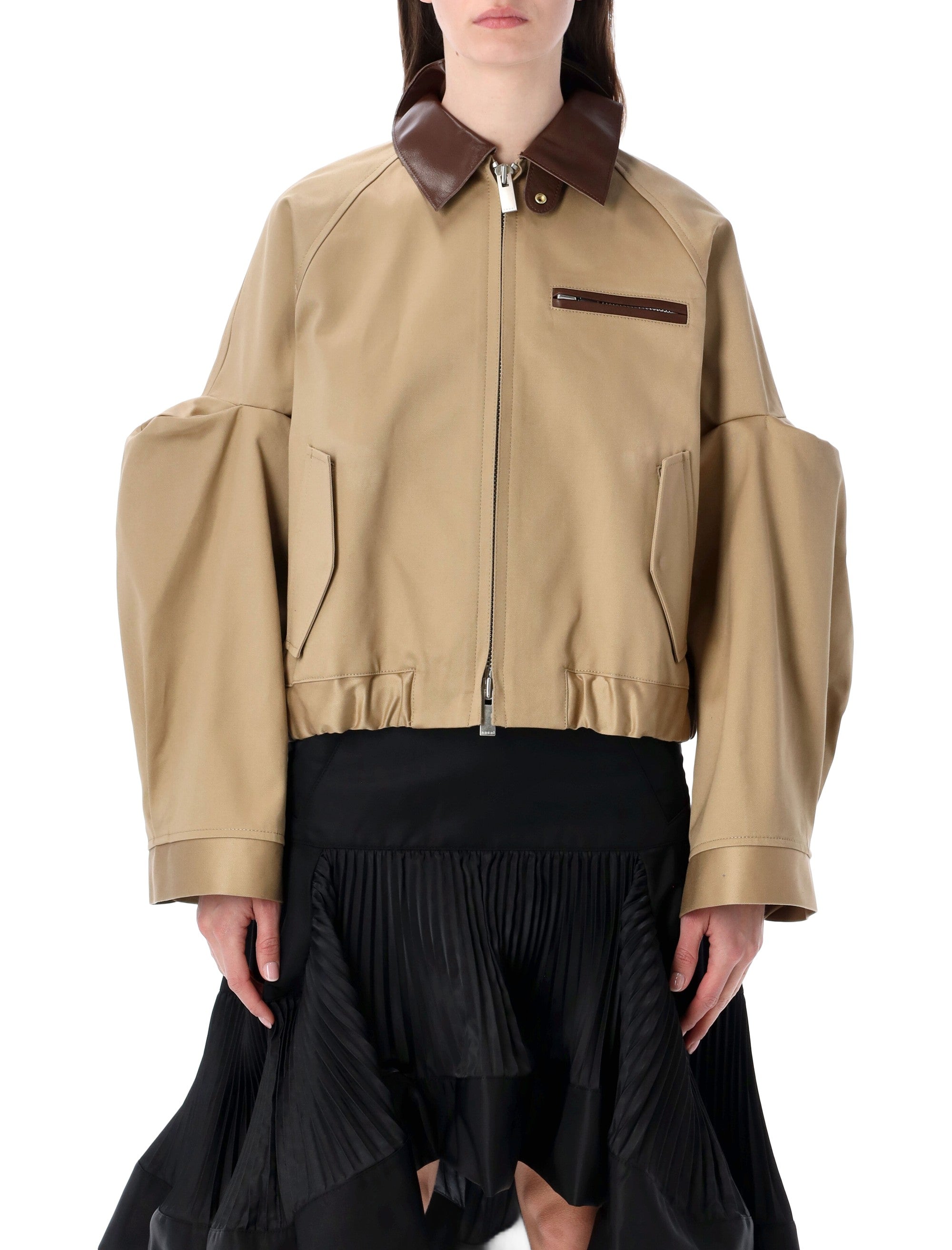 Chino Bomber With Leather Collar And Details