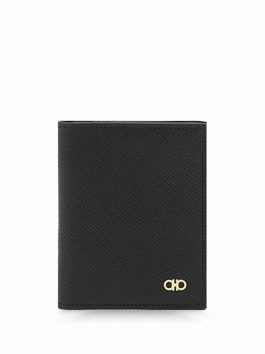 Textured Leather Bifold Card Wallet With Metallic Logo