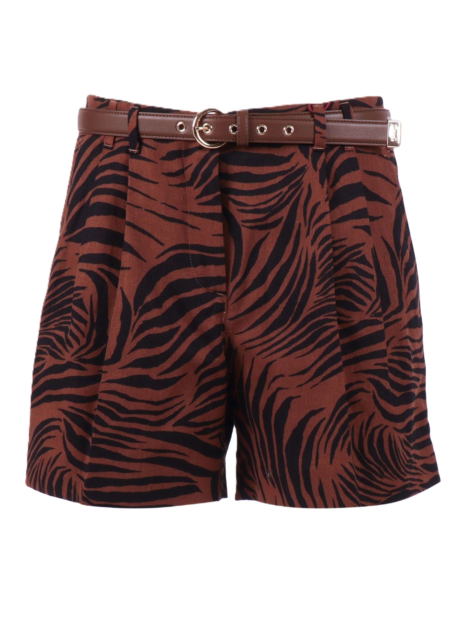 Tailored Brown Shorts with Bold Tiger Stripe Pattern