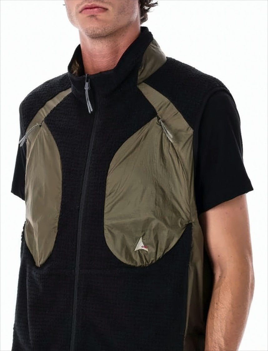 Textured Black Vest with Olive Green Accents