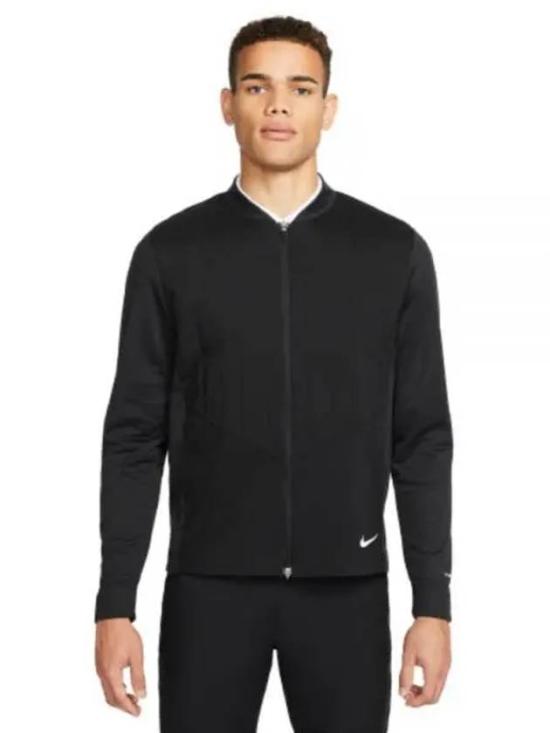 Black Zip-Up Jacket with High Collar and Fitted Silhouette