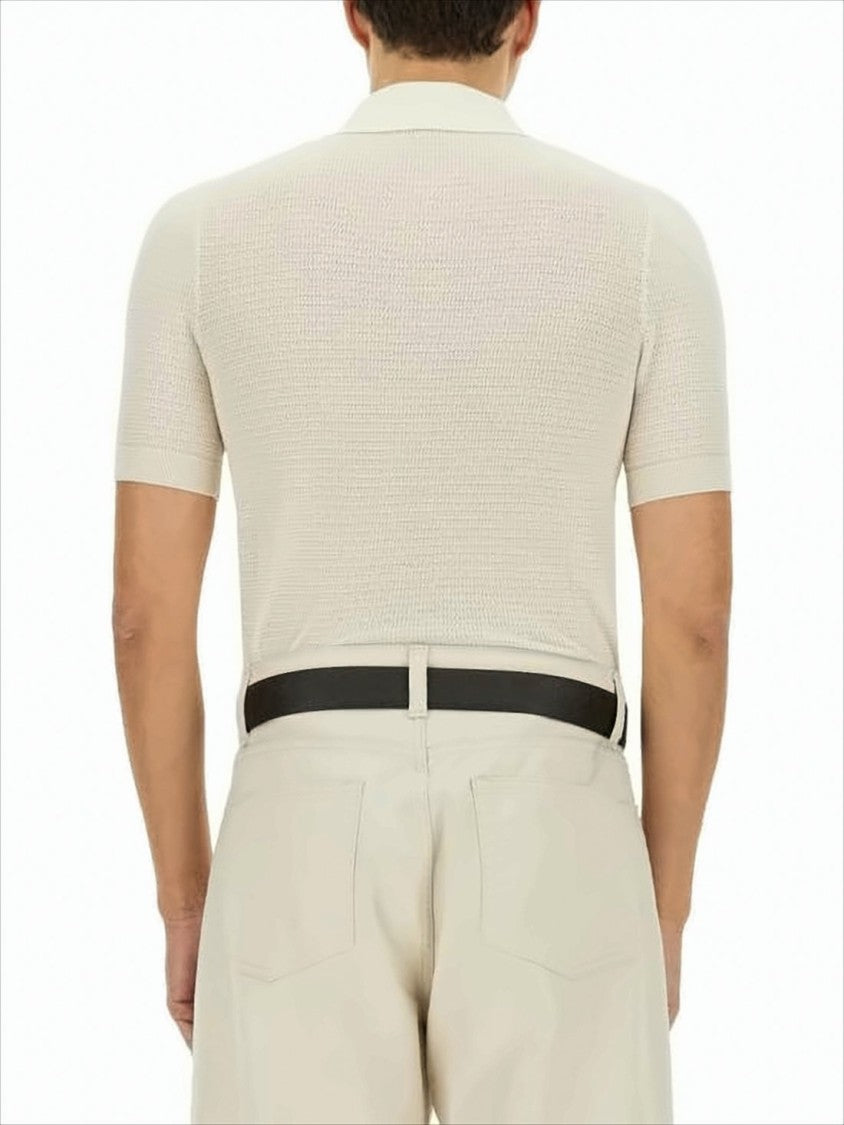 Textured Knit Polo Shirt with Three-Button Placket